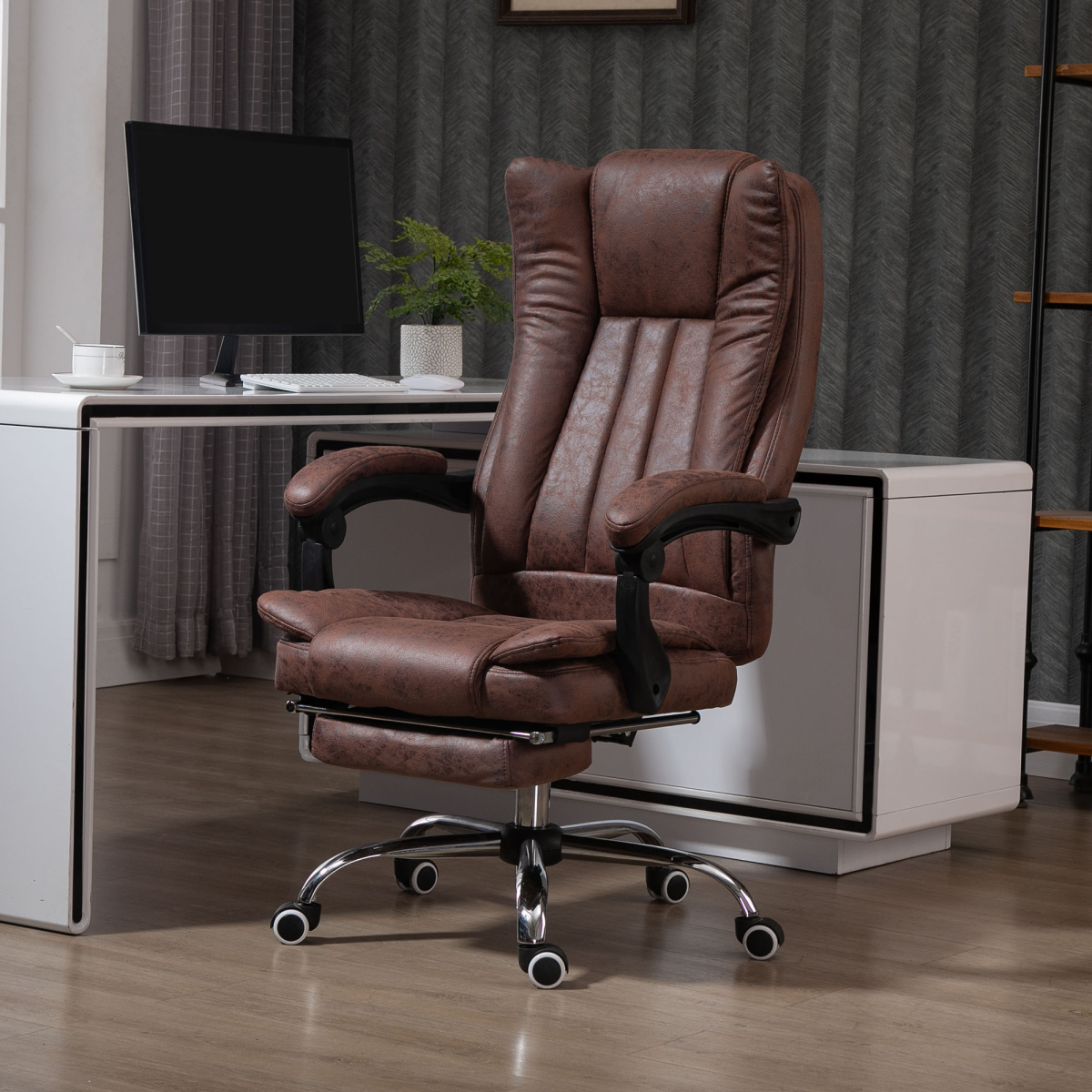 Executive Office Chair Computer Swivel Chair for Home with Arm, Footrest, Brown - Image 2