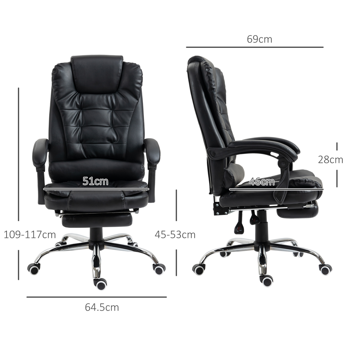 PU Leather Home Office Chair High Back Computer Chair with Swivel Wheels Black - Image 3