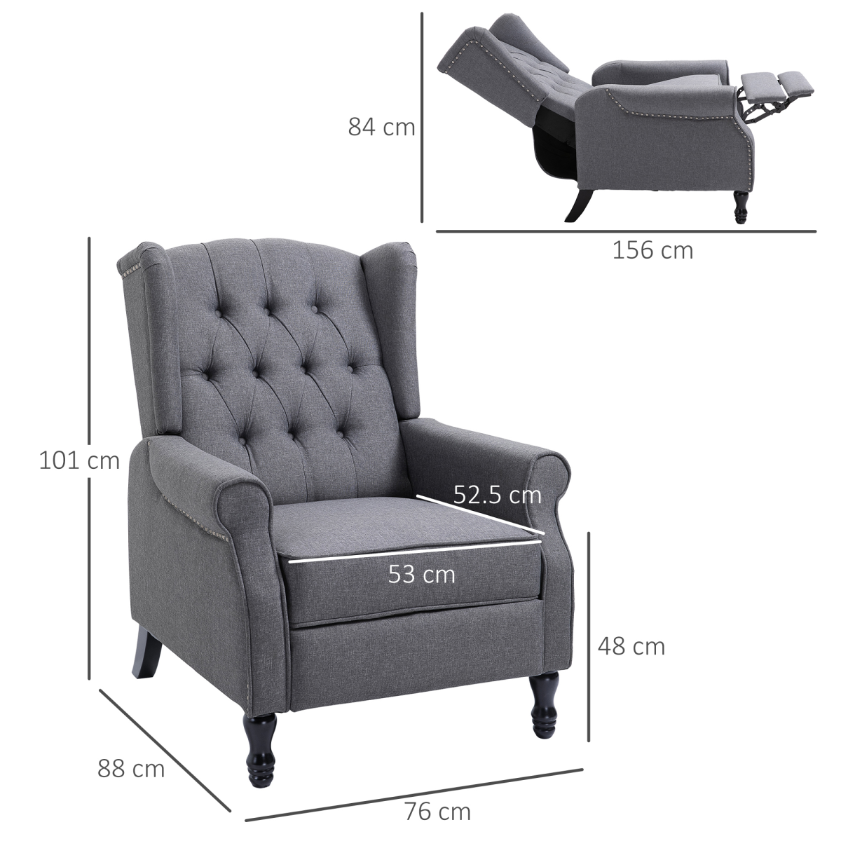 Recliner Armchair for Living Room Fabric Reclining Chair w/ Footrest Light Grey - Image 3