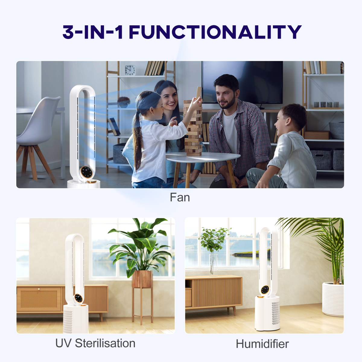 HOMCOM Bladeless Tower Fan with UV Sterilisation & Humidifier, Oscillation - Image 4
