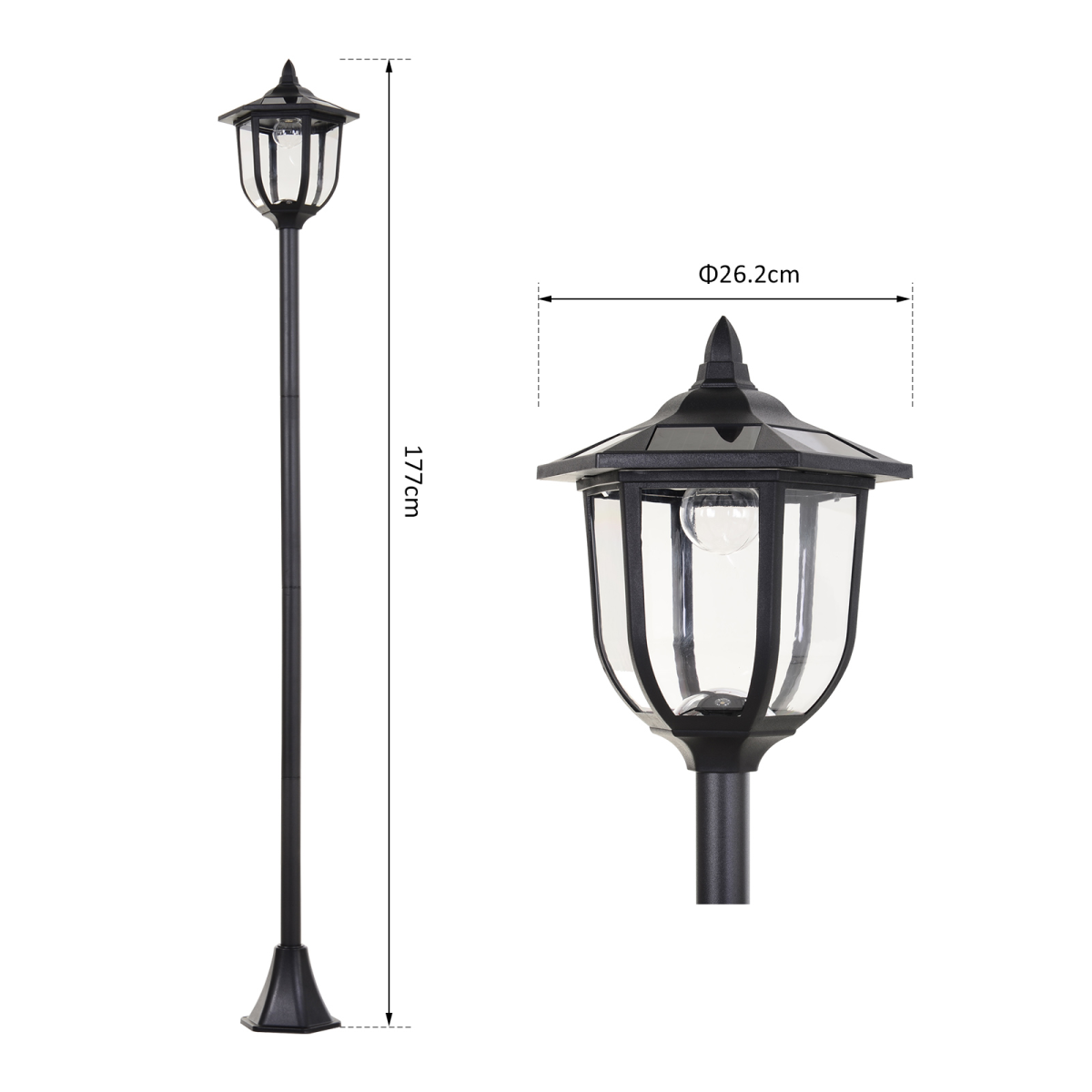 1.77m Tall Free-Standing ABS Garden Solar LED Lamp Post Black - Image 3