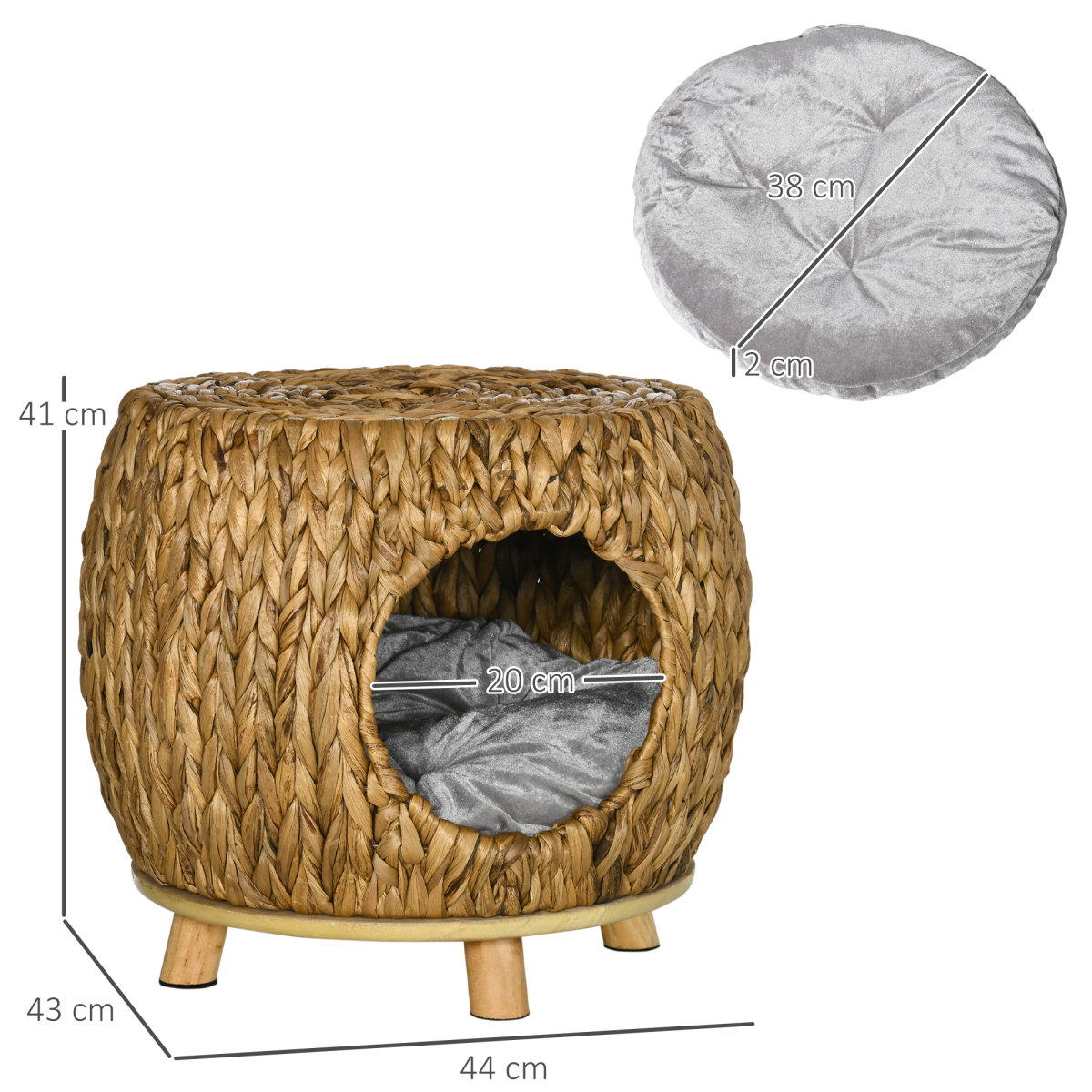 Rattan Cat House Stool, Wicker Kitten Bed for Outdoors and Indoors w/ Cushion - Image 3