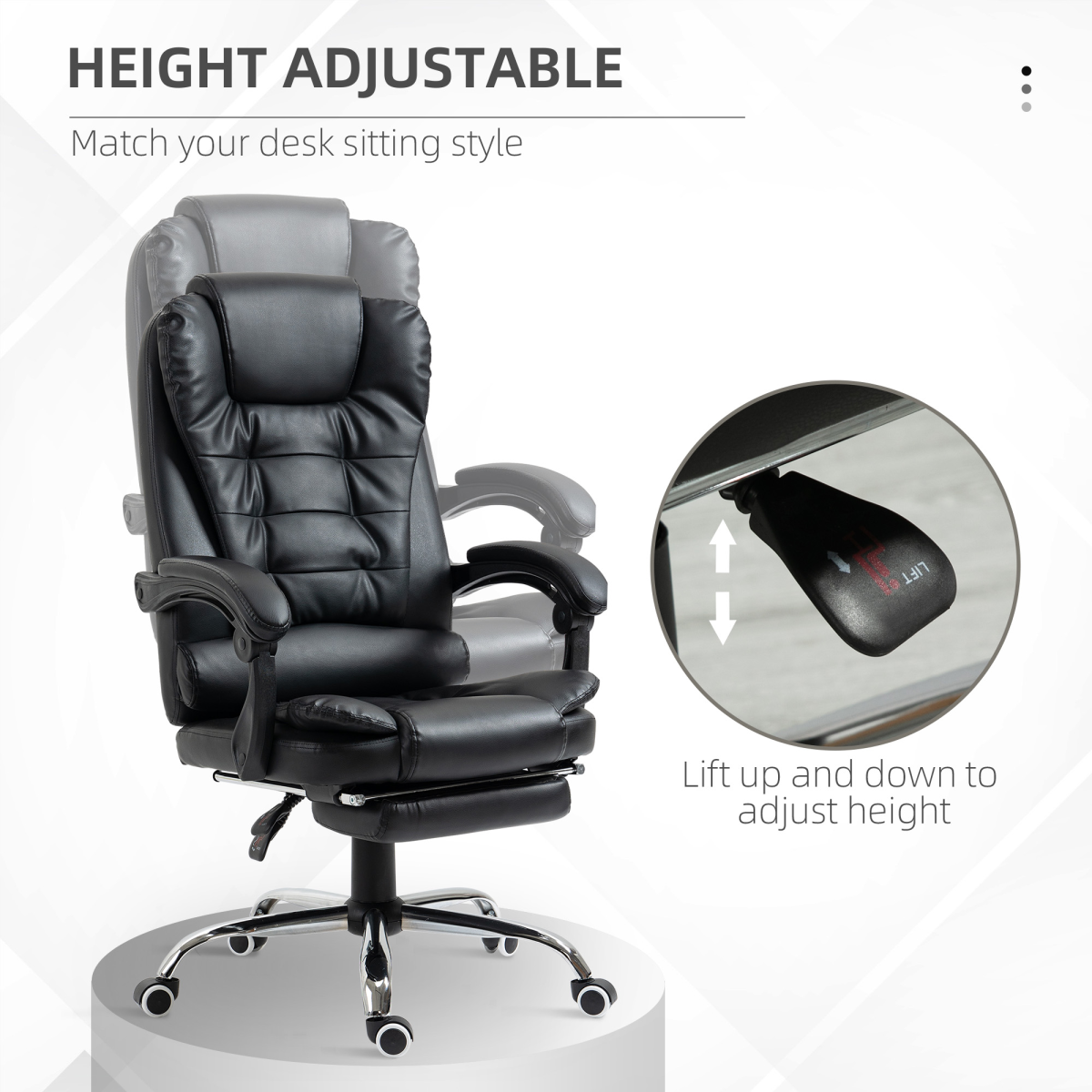 PU Leather Home Office Chair High Back Computer Chair with Swivel Wheels Black - Image 4