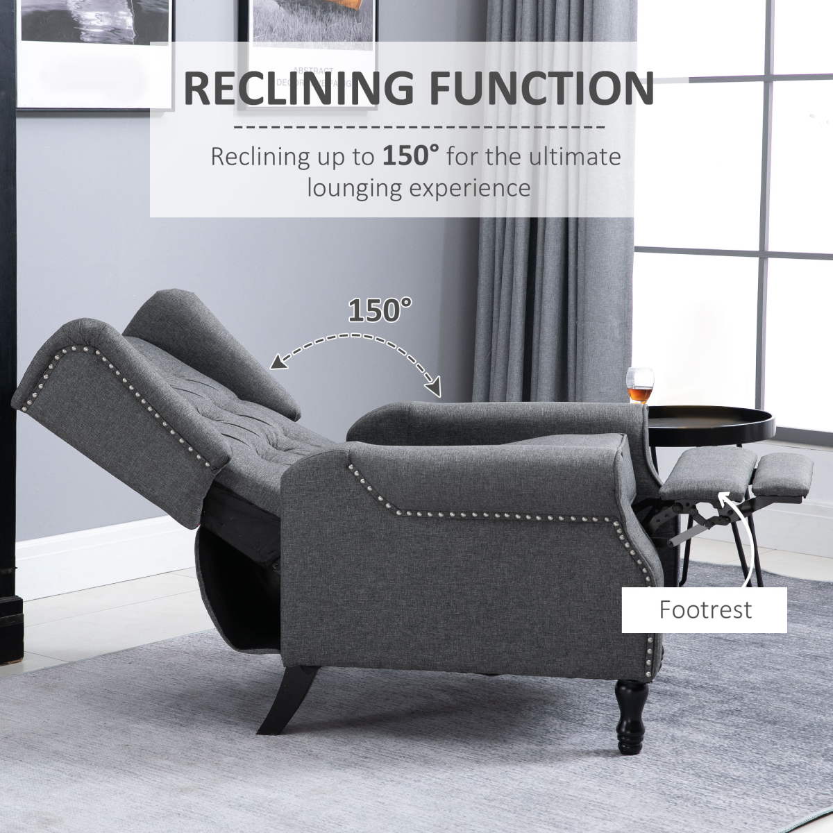 Recliner Armchair for Living Room Fabric Reclining Chair w/ Footrest Light Grey - Image 4