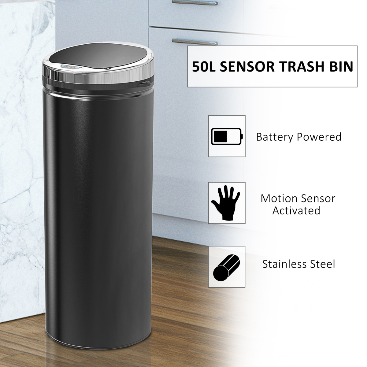 50 L Stainless Steel Sensor Trash Can W/ Bucket-Black - Image 4