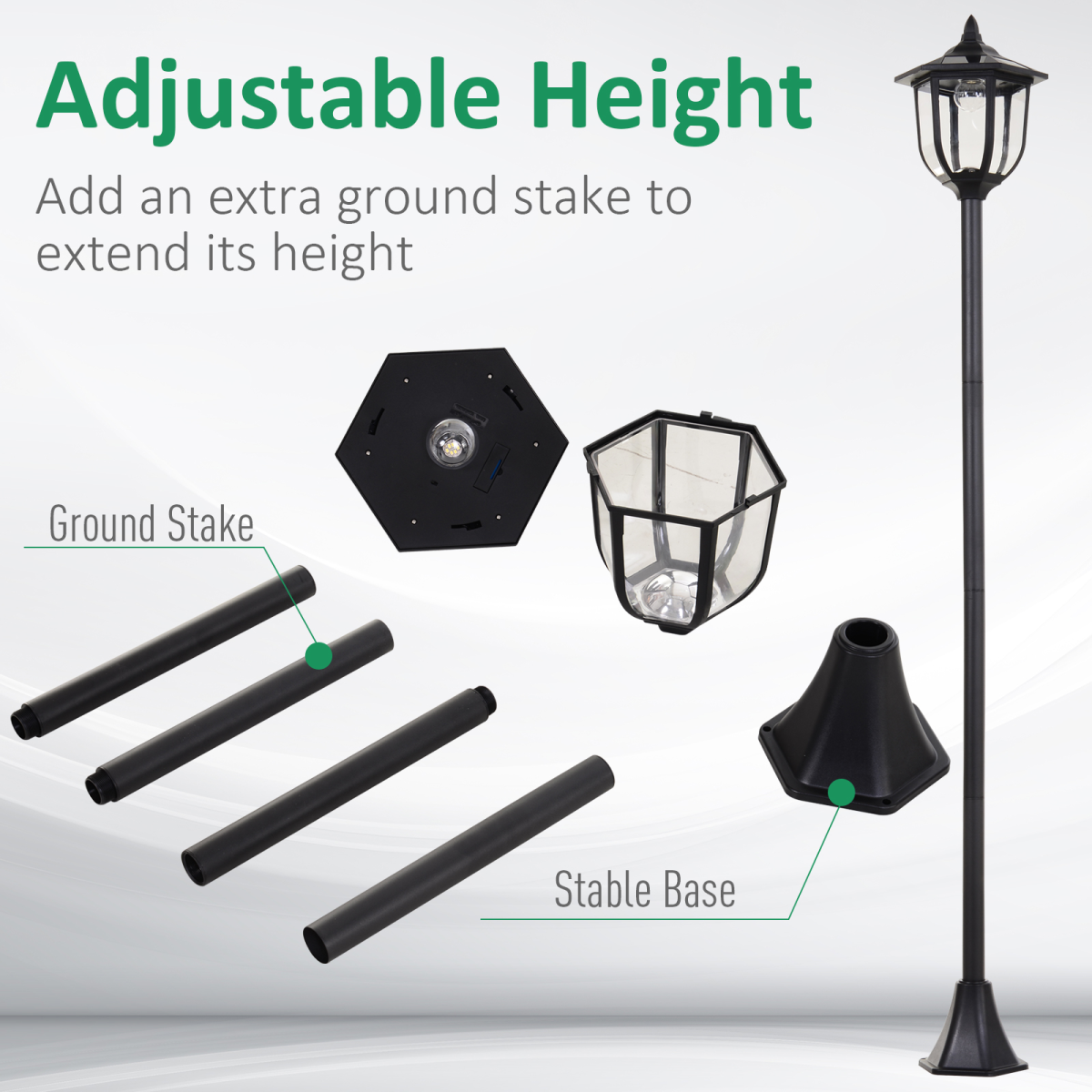 1.77m Tall Free-Standing ABS Garden Solar LED Lamp Post Black - Image 4