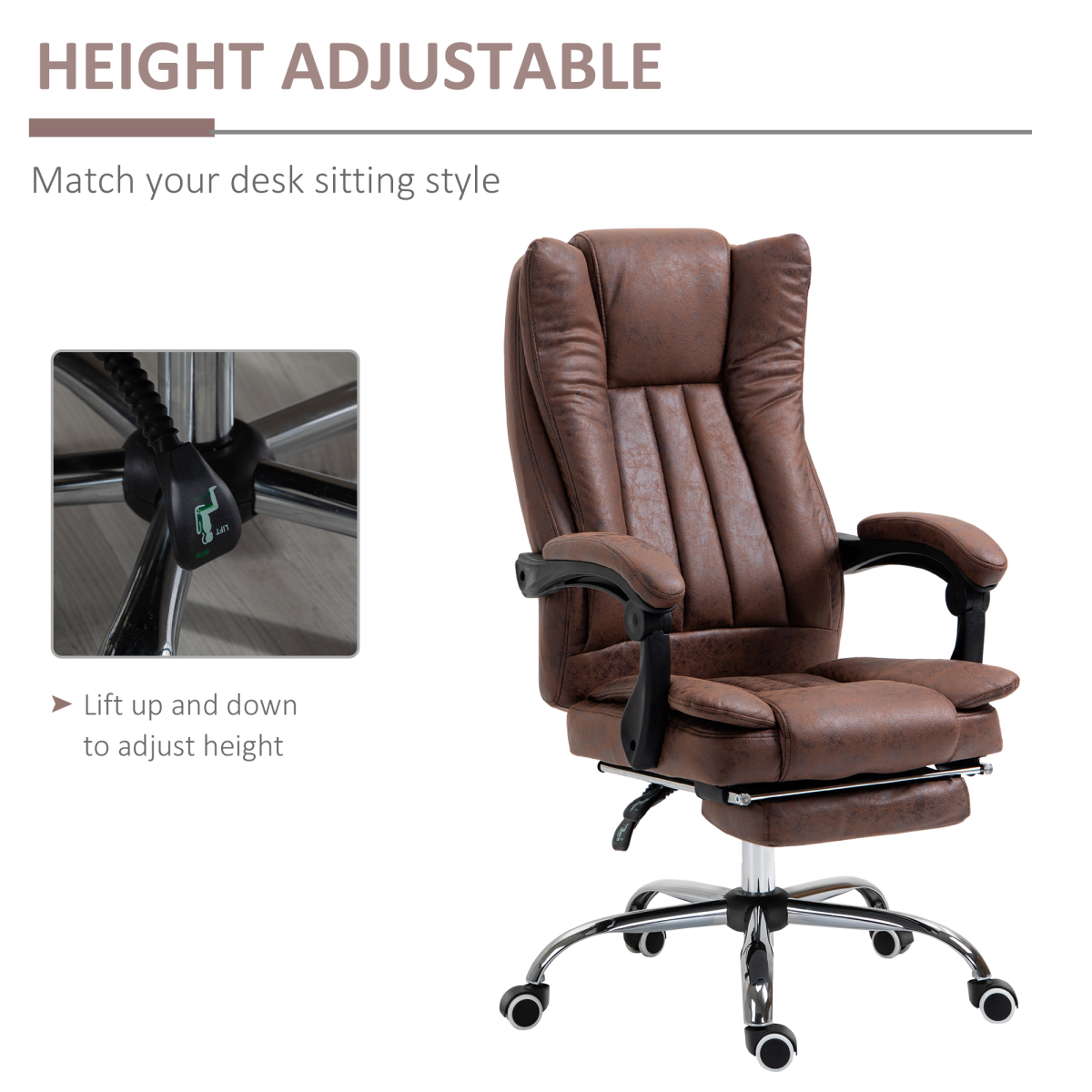 Executive Office Chair Computer Swivel Chair for Home with Arm, Footrest, Brown - Image 4
