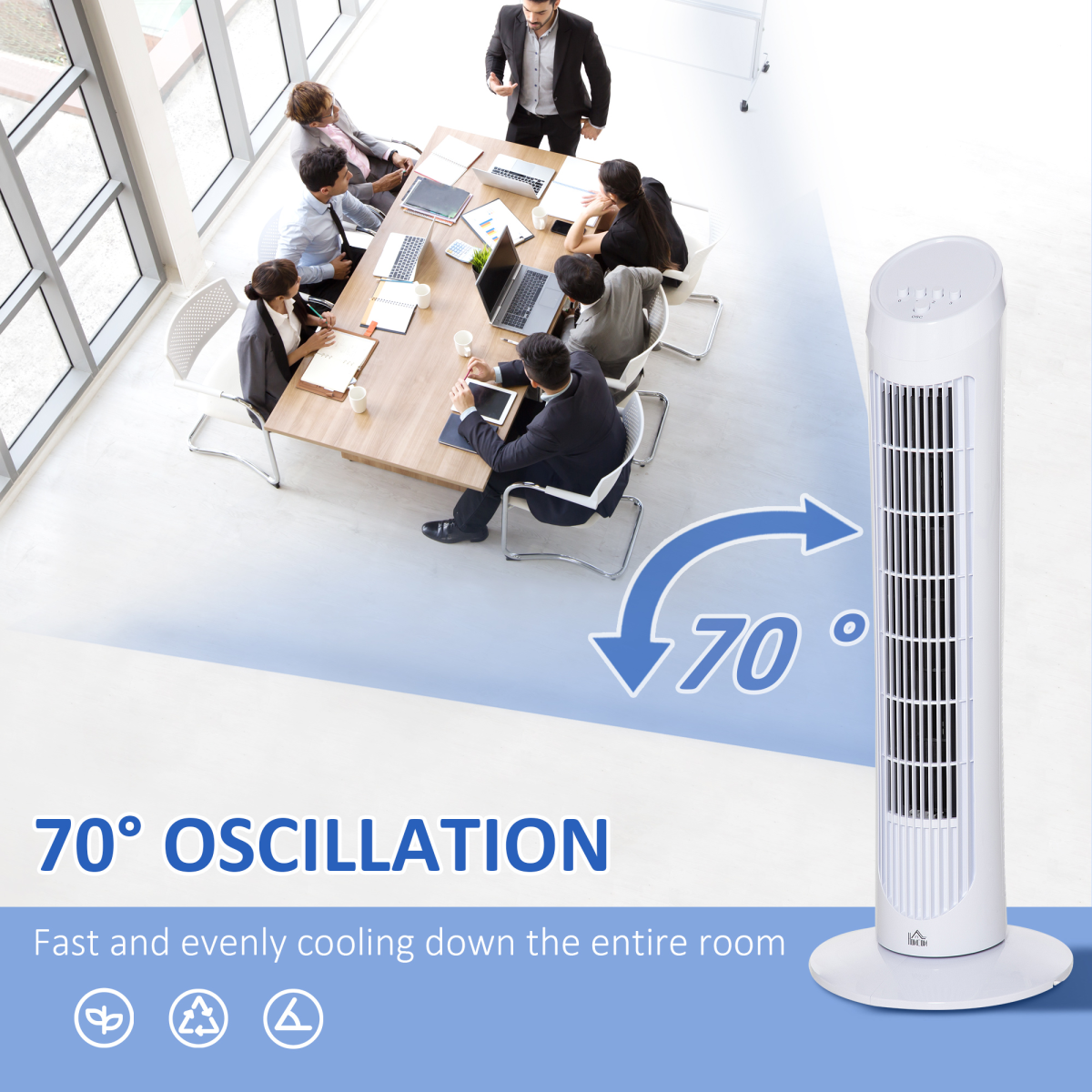 HOMCOM 30" Tower Fan Noise Reduction Wind 3-Level Cool ABS Indoor White - Image 5