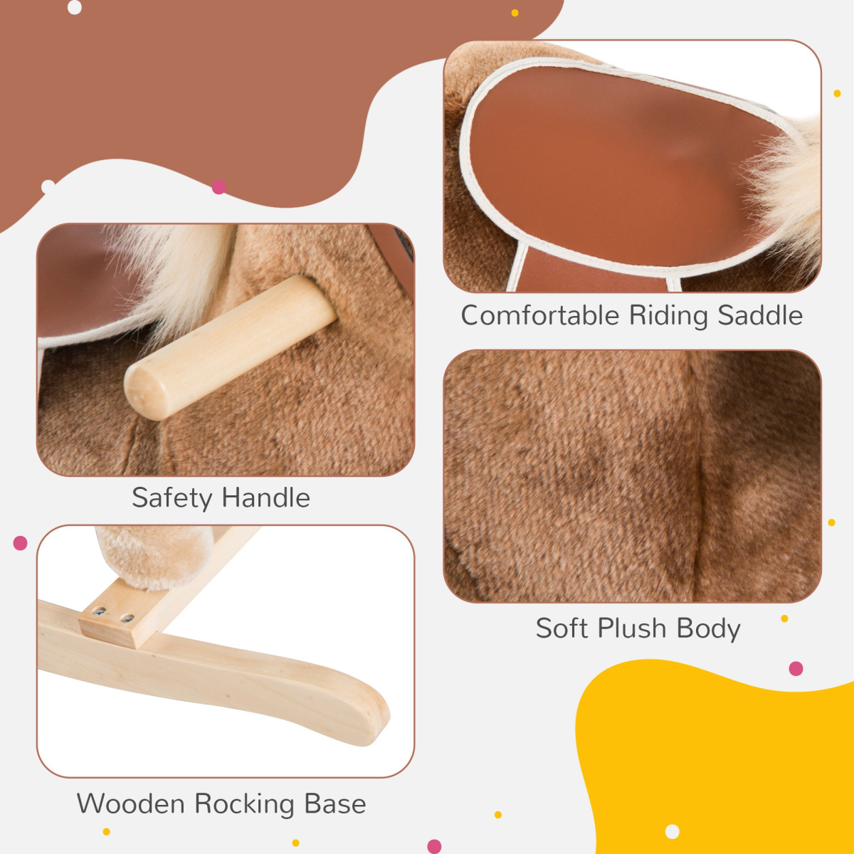 Kids Rocking Horse Wooden Plush Children Ride On Toy Rocker Baby Gift HOMCOM - Image 5