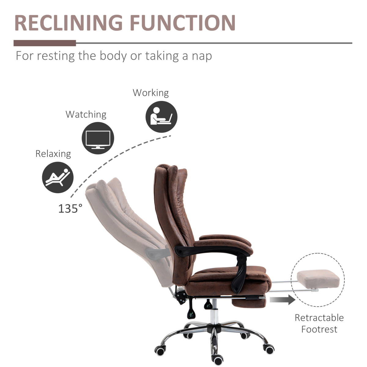Executive Office Chair Computer Swivel Chair for Home with Arm, Footrest, Brown - Image 5