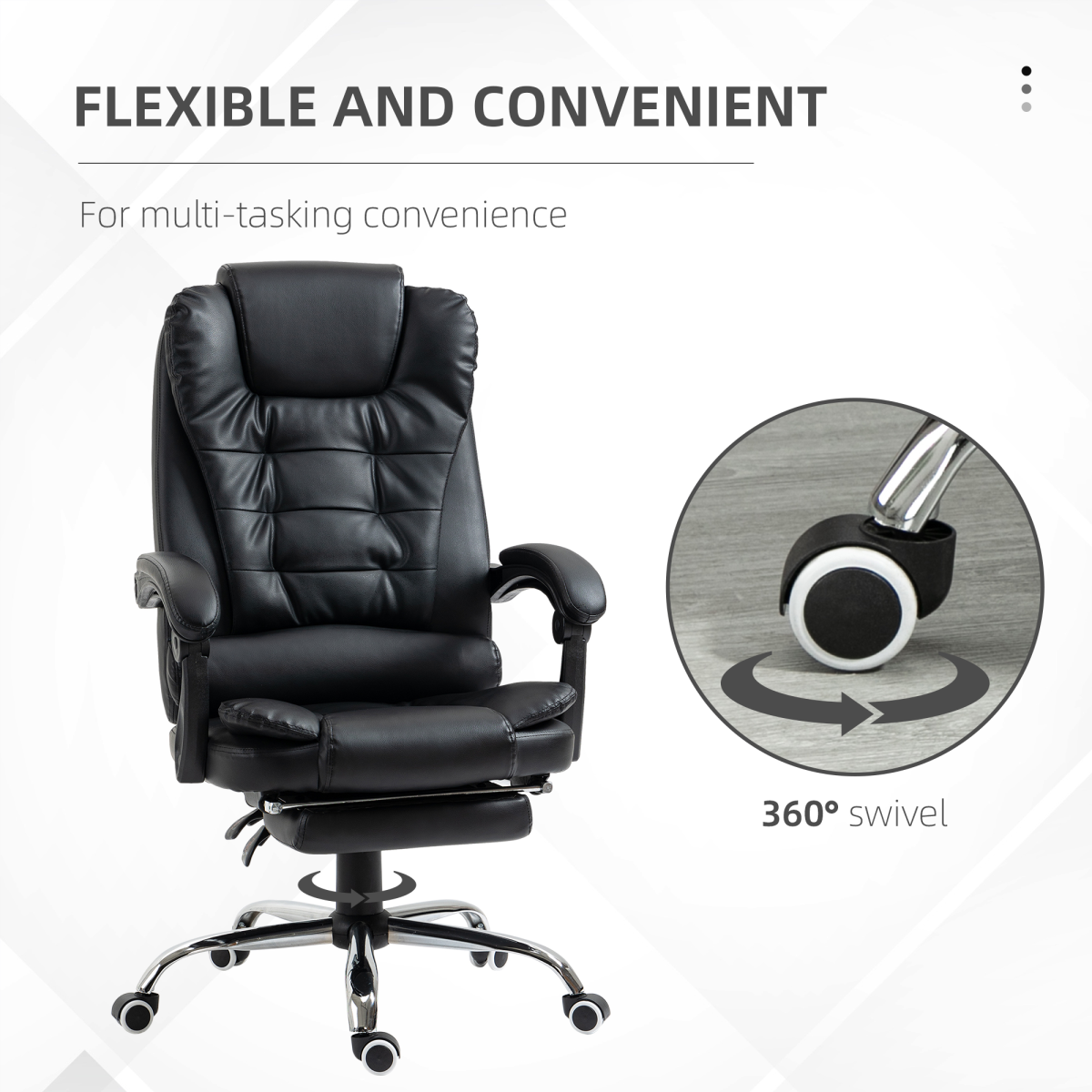 PU Leather Home Office Chair High Back Computer Chair with Swivel Wheels Black - Image 6