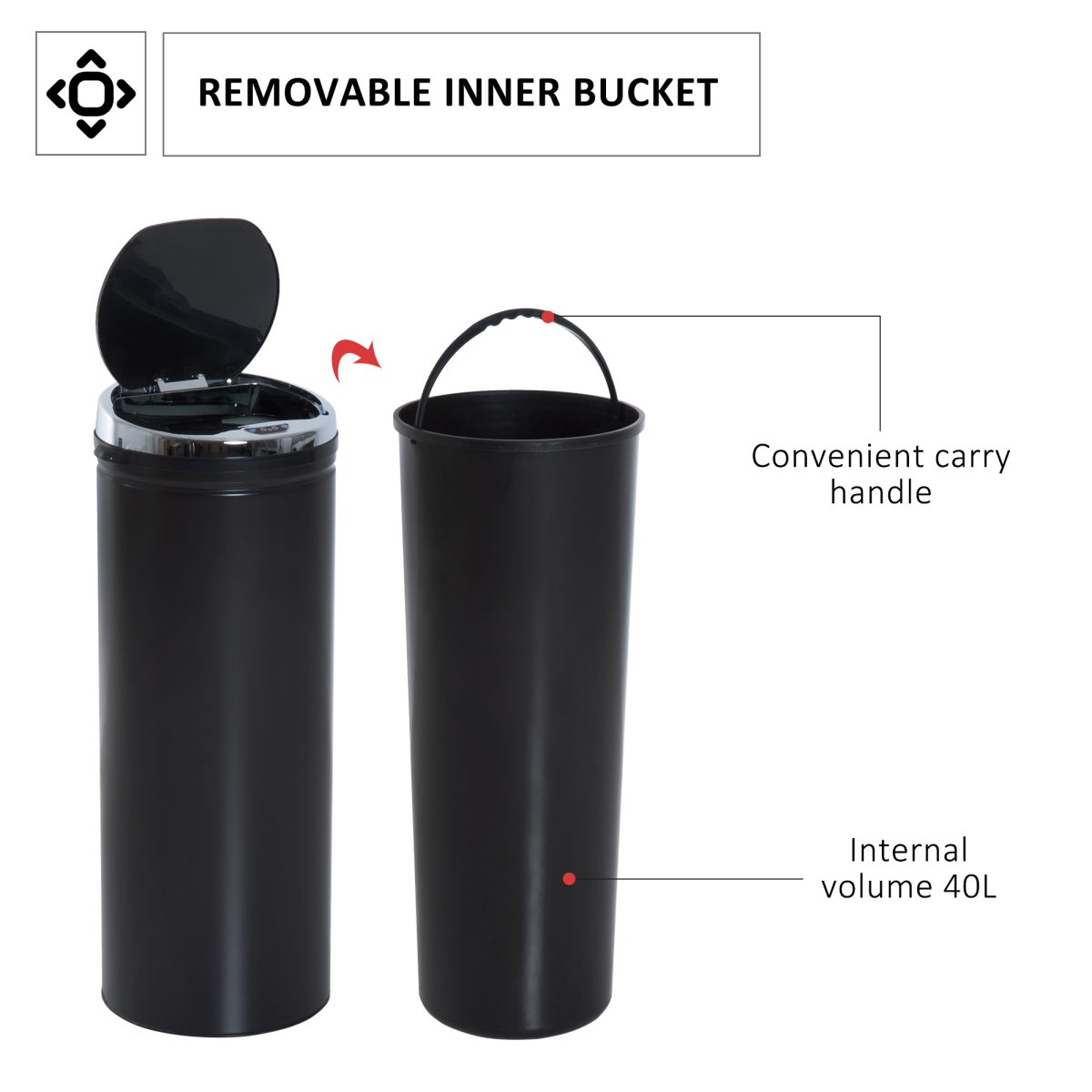 50 L Stainless Steel Sensor Trash Can W/ Bucket-Black - Image 6