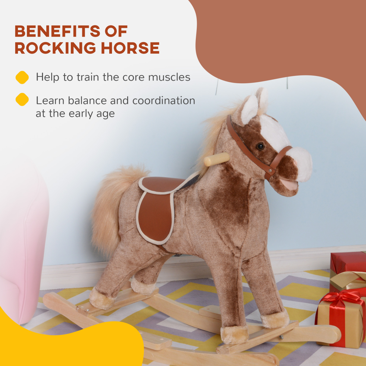 Kids Rocking Horse Wooden Plush Children Ride On Toy Rocker Baby Gift HOMCOM - Image 6