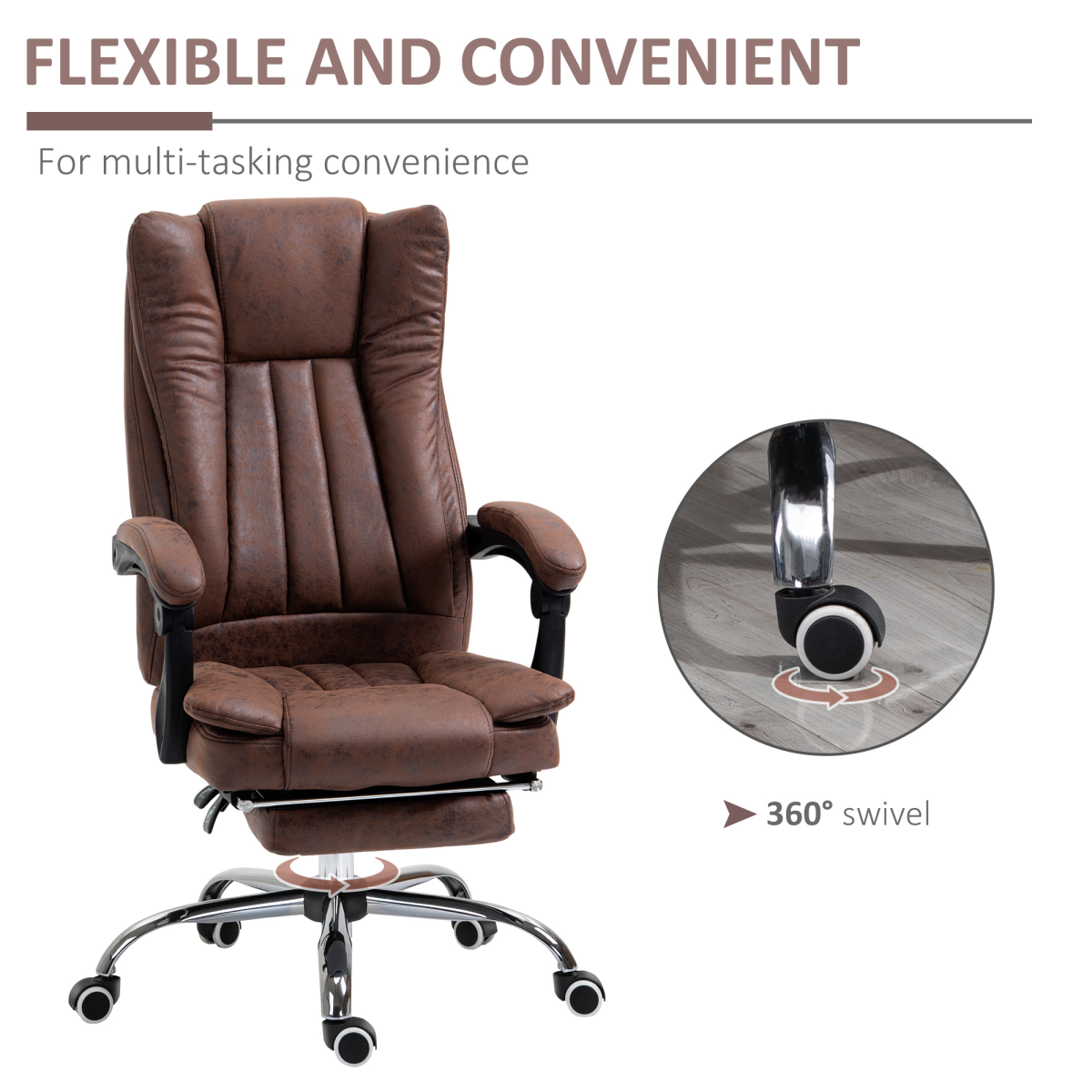 Executive Office Chair Computer Swivel Chair for Home with Arm, Footrest, Brown - Image 6