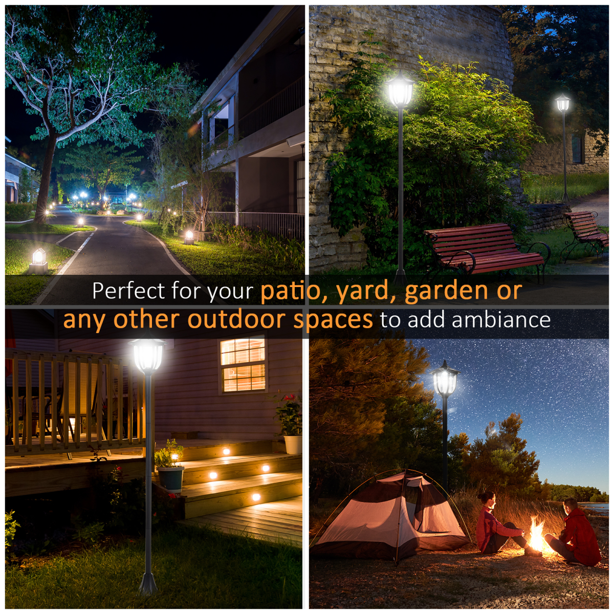 1.77m Tall Free-Standing ABS Garden Solar LED Lamp Post Black - Image 7