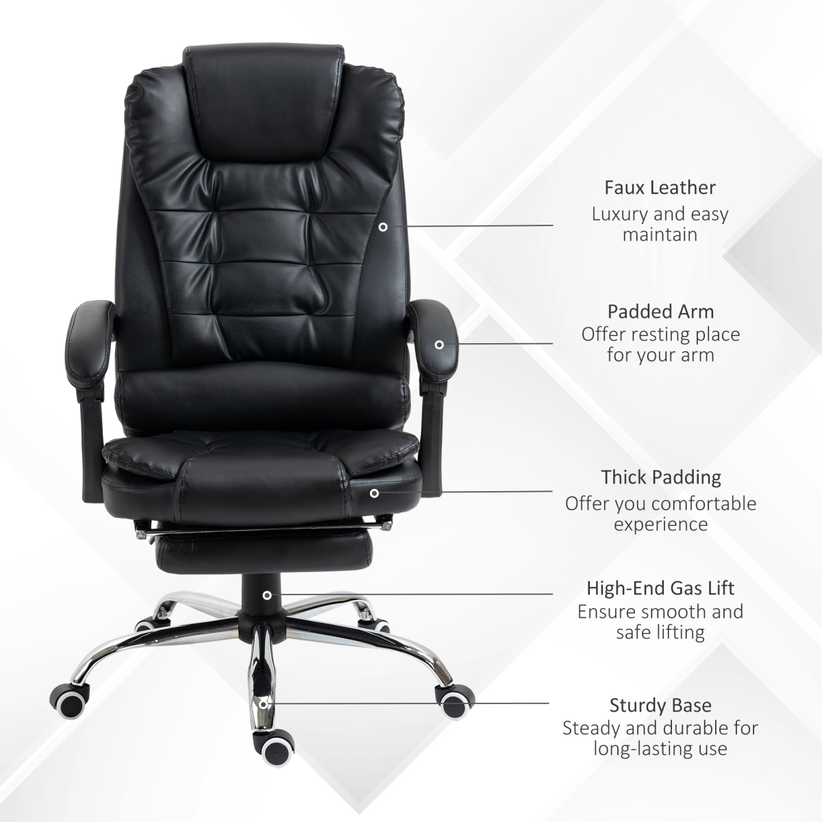 PU Leather Home Office Chair High Back Computer Chair with Swivel Wheels Black - Image 8