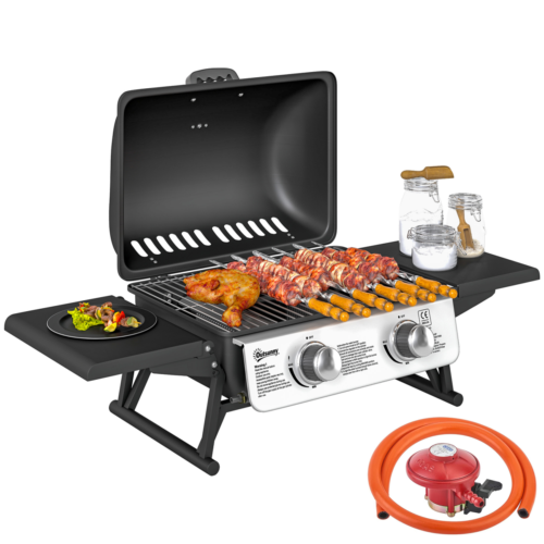 Outsunny Portable Tabletop Gas Barbecue Grill with Thermometer, Black