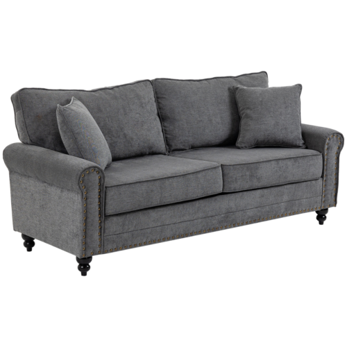 2 Seater Sofas Fabric Sofa with Nailhead Trim Cushions and Throw Pillows Grey