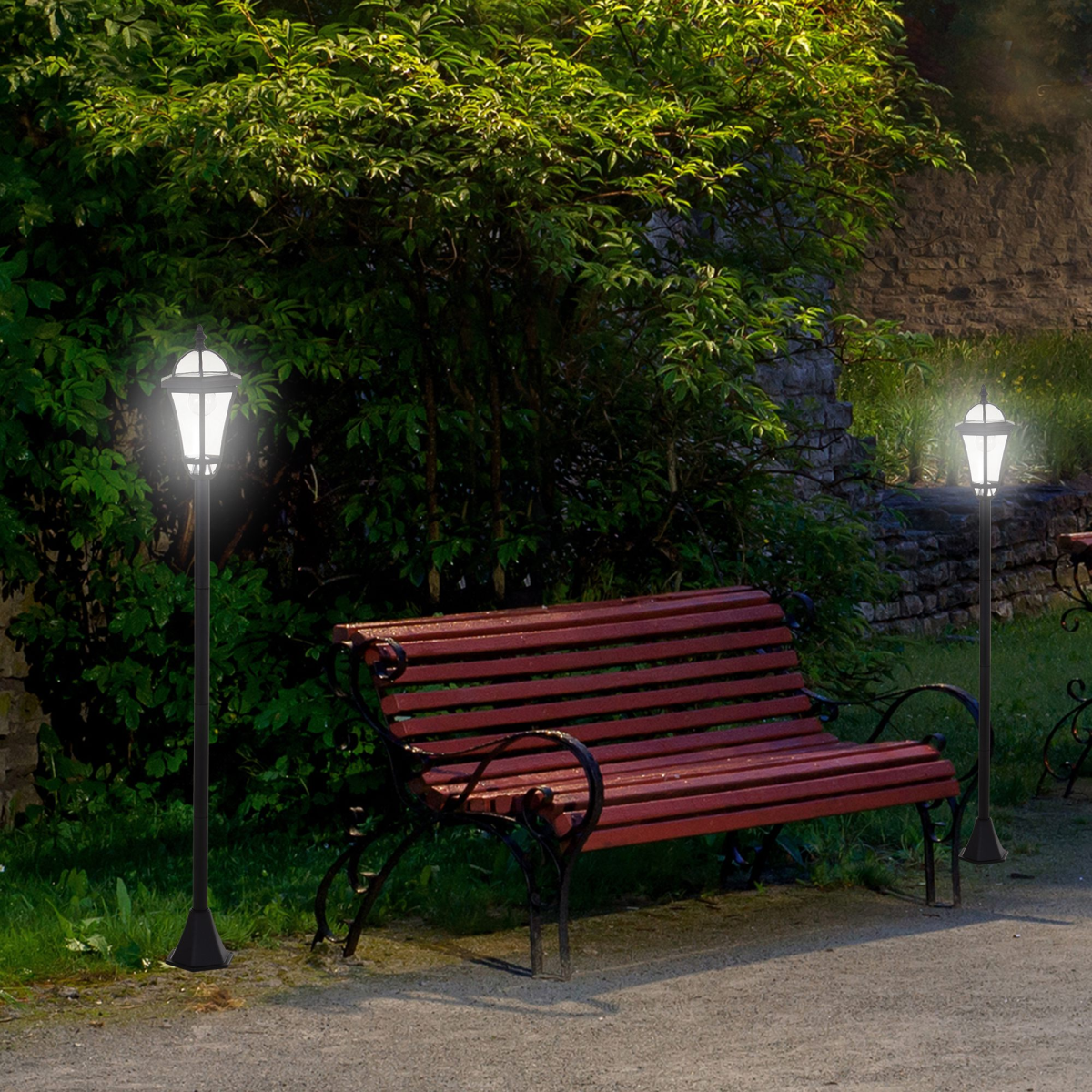2 PCS LED Garden Lights Lamp Post Solar Powered Lantern black - Image 2