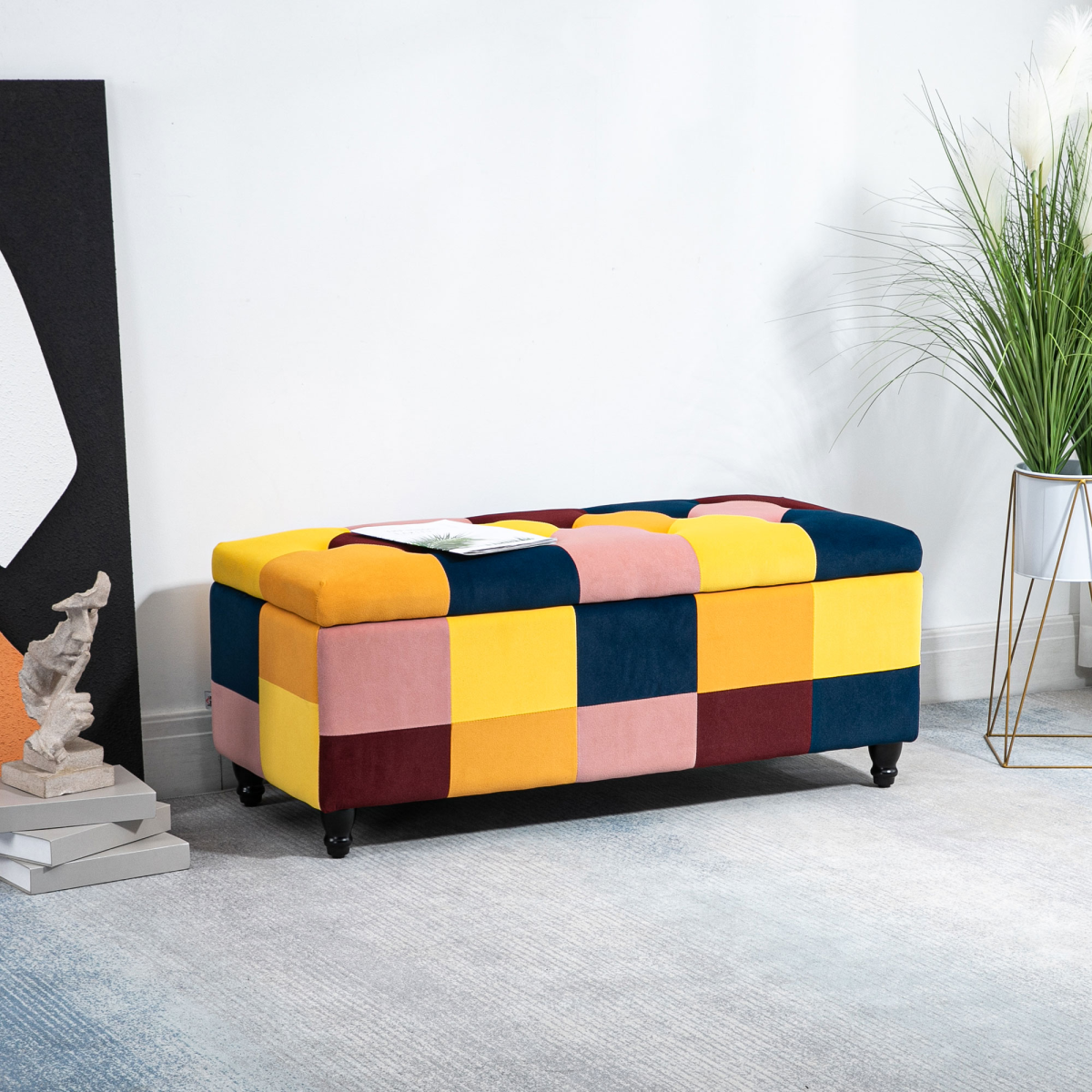 114 x 47 x 47cm Velvet Storage Ottoman, Button-tufted Footstool Box - Image 2