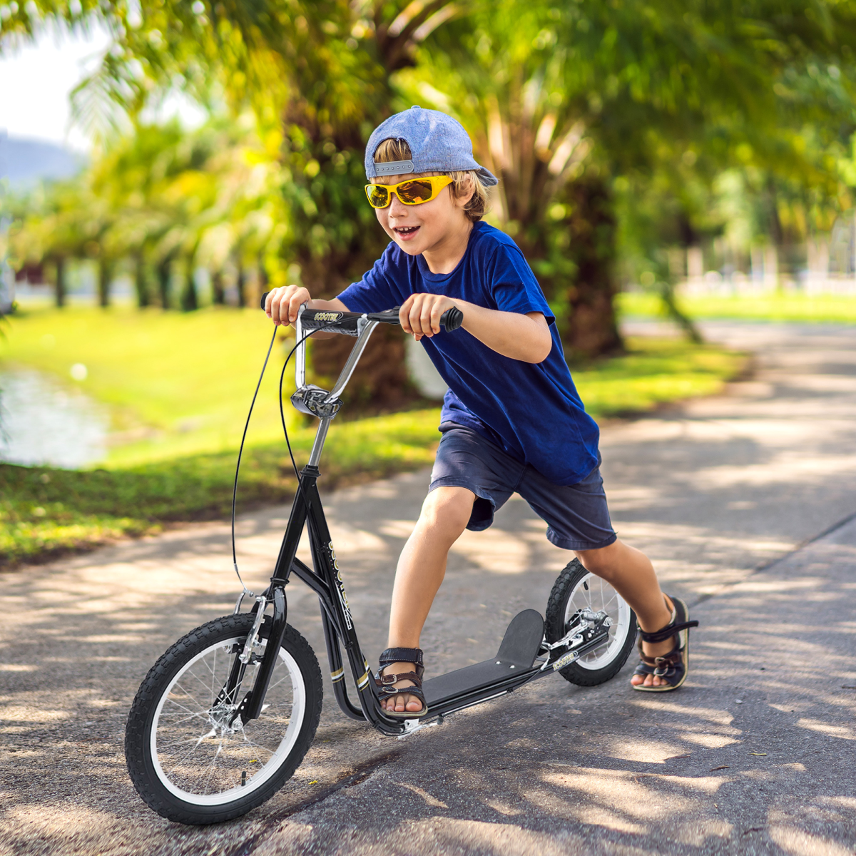HOMCOM Teen Scooter Adjustable Height Dual Brakes Rubber Wheels Kickstand, - Image 2