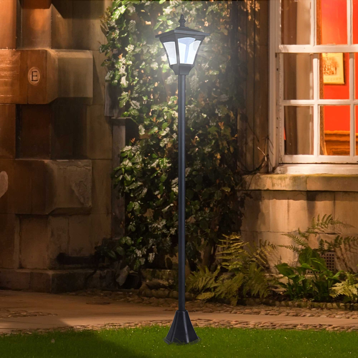 Outdoor Garden Solar Post Lamp Dimmable LED Lantern Bollard 1.2M Tall Black - Image 2