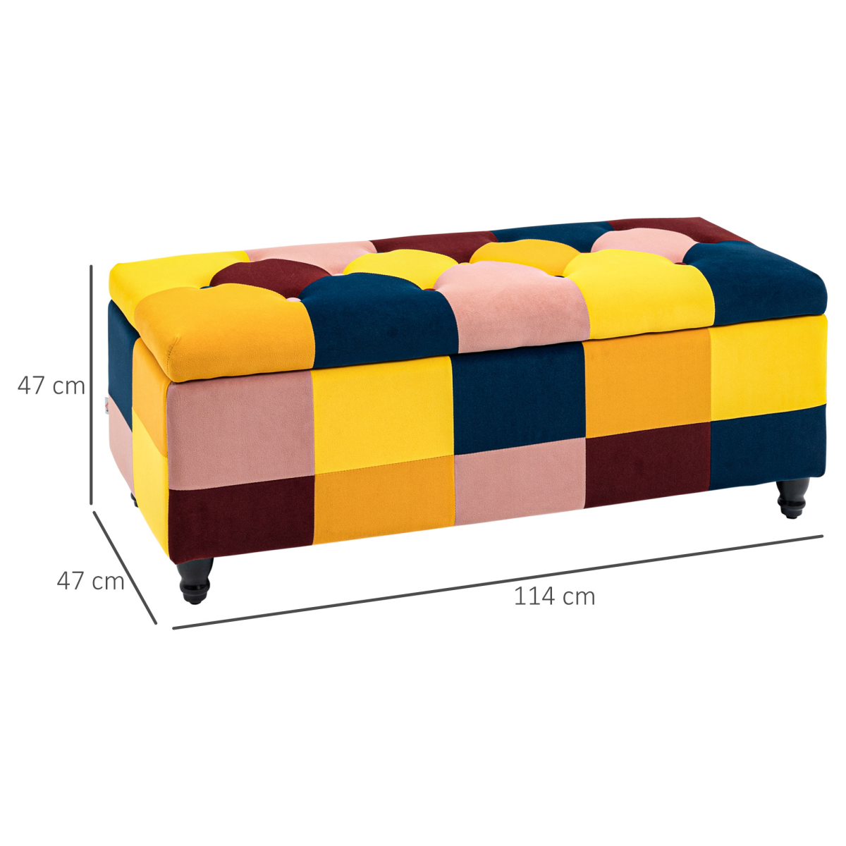 114 x 47 x 47cm Velvet Storage Ottoman, Button-tufted Footstool Box - Image 3