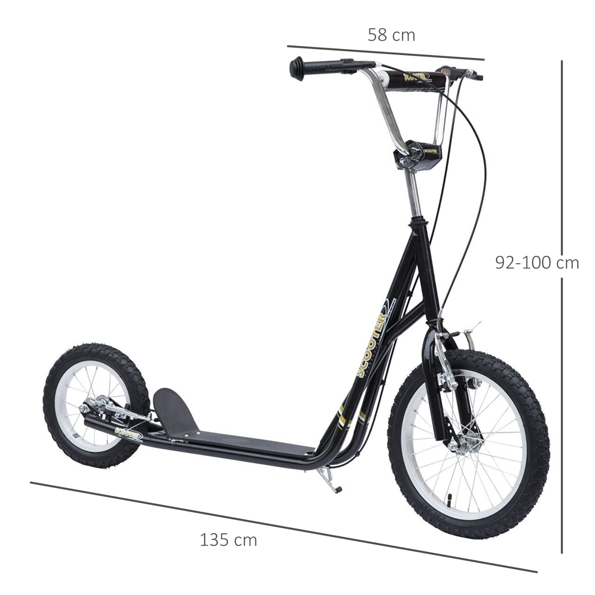 HOMCOM Teen Scooter Adjustable Height Dual Brakes Rubber Wheels Kickstand, - Image 3