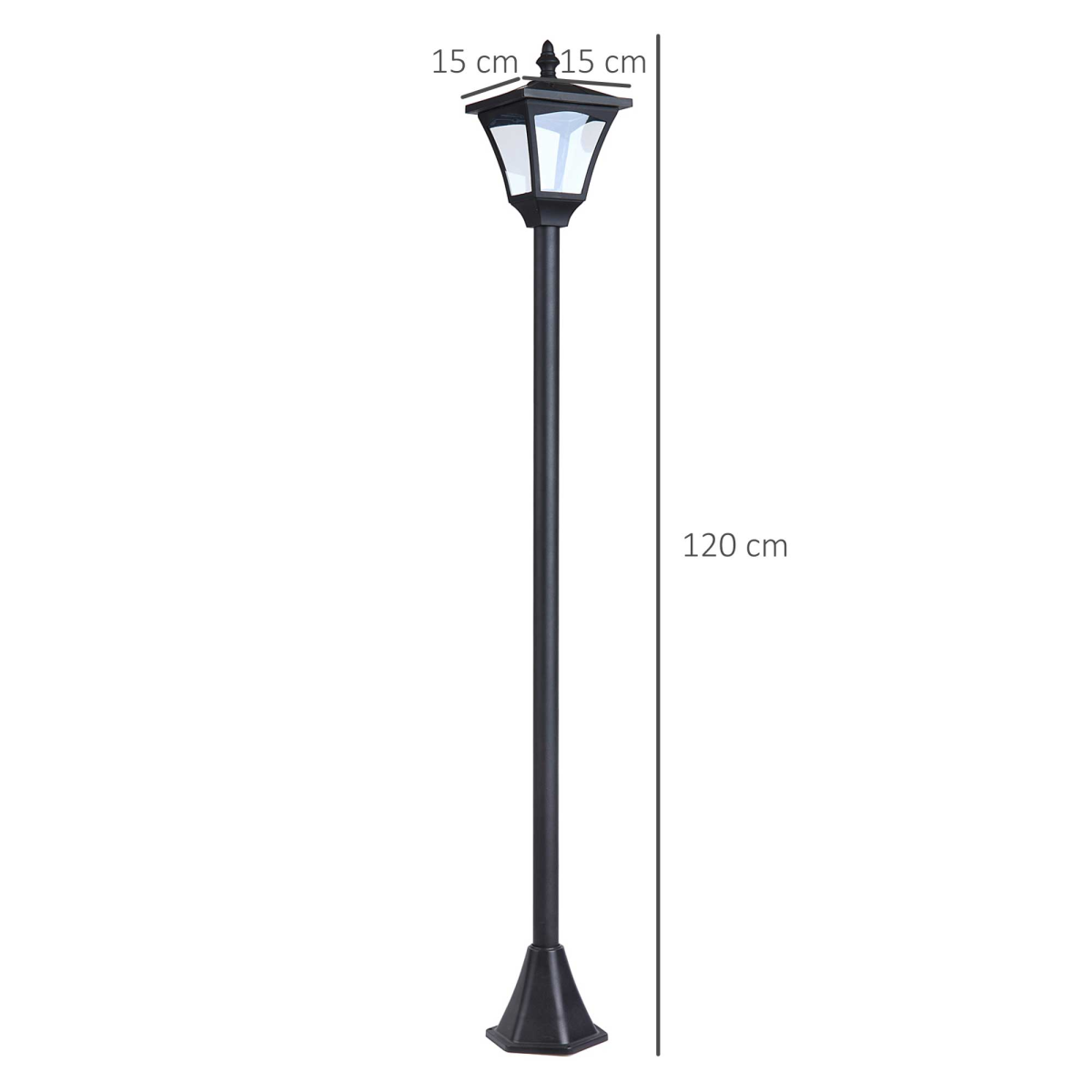 Outdoor Garden Solar Post Lamp Dimmable LED Lantern Bollard 1.2M Tall Black - Image 3