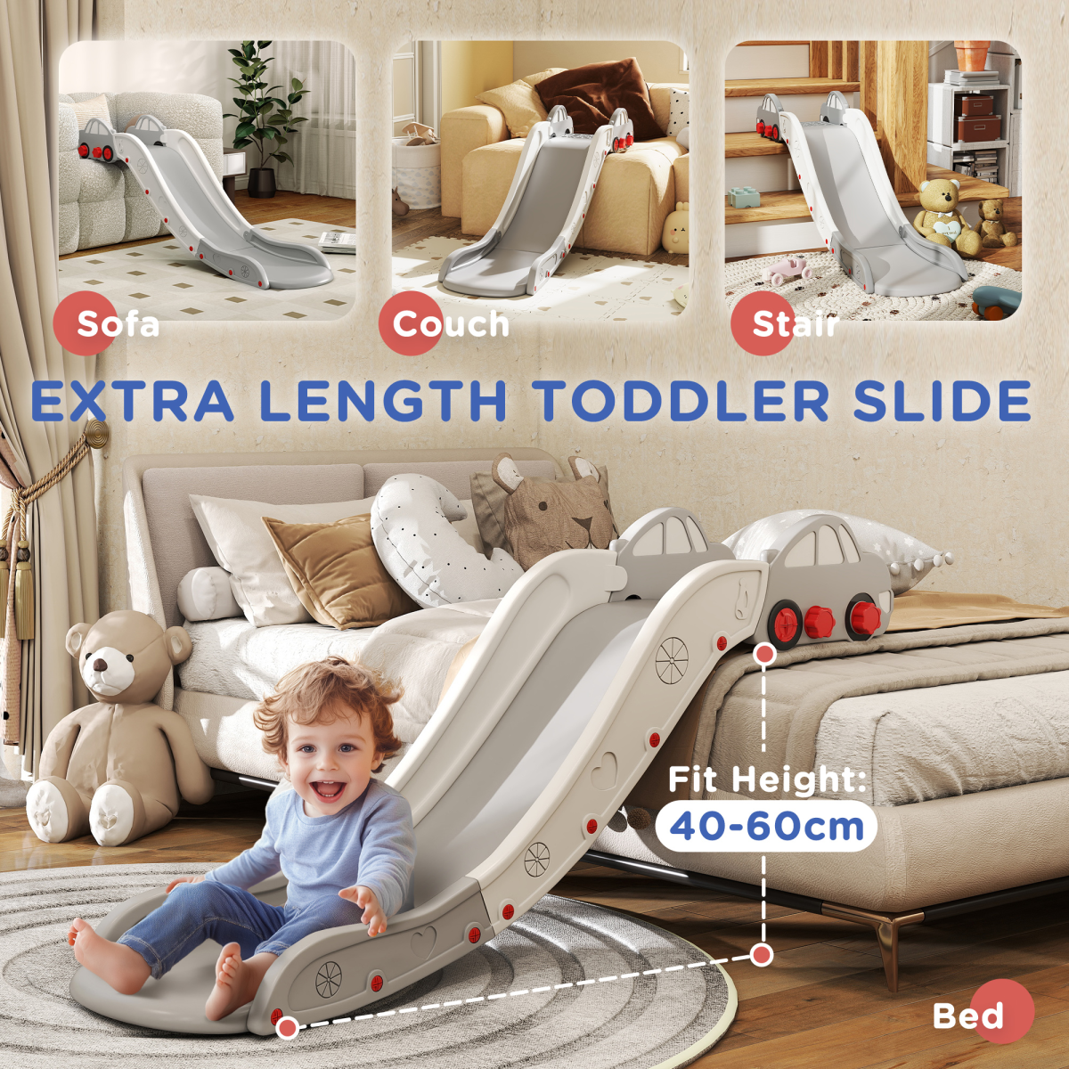AIYAPLAY Kids Slide for Bed, Sofa, Easy to Assemble, Grey - Image 3