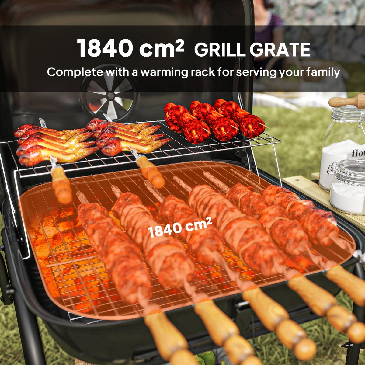 Outsunny Charcoal Barbecue Grill Portable BBQ with Lockable Lid, Vent - Image 4