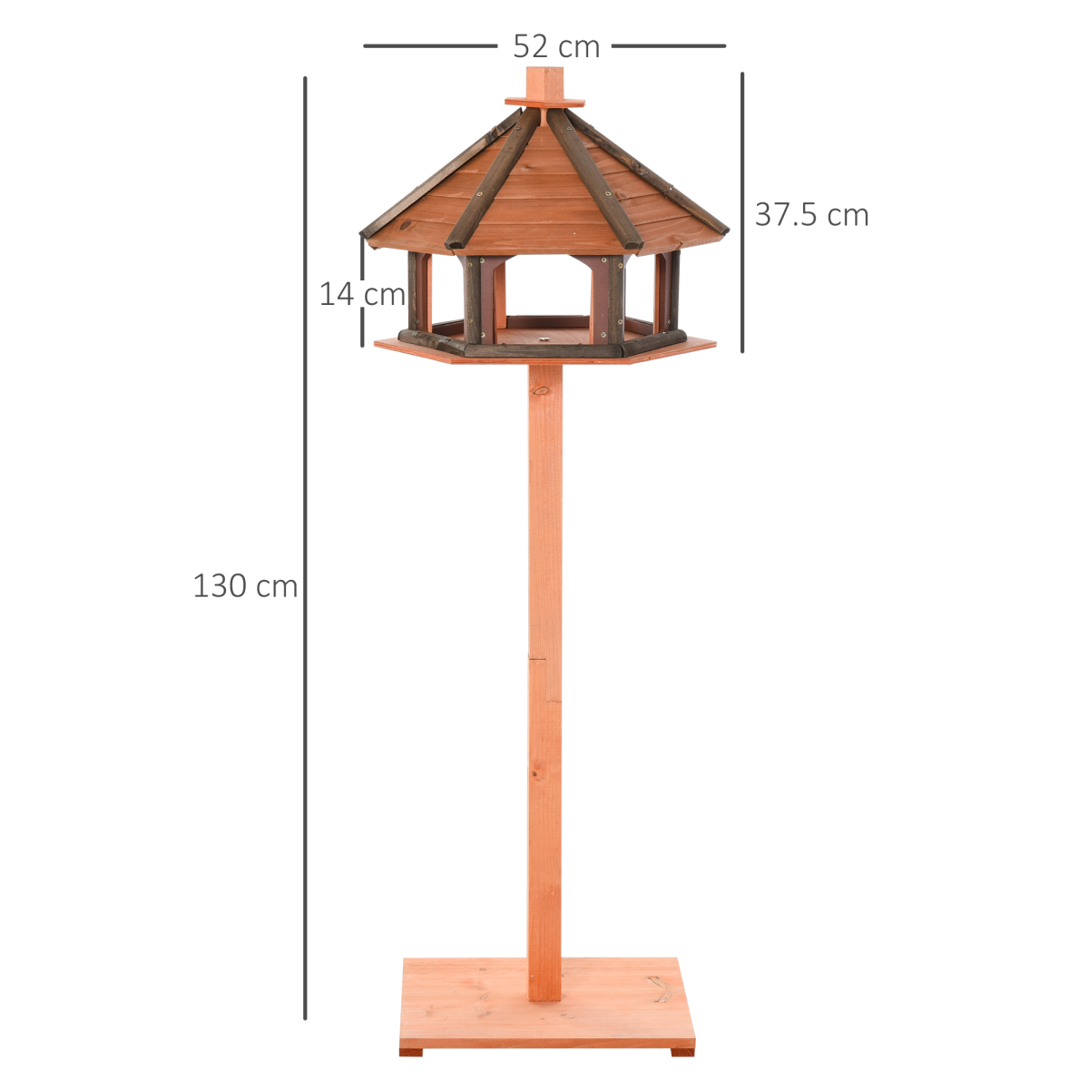 Wooden Bird Feeder Wooden Bird Table Bird Feeder with Roof, Brown, 130cm - Image 3