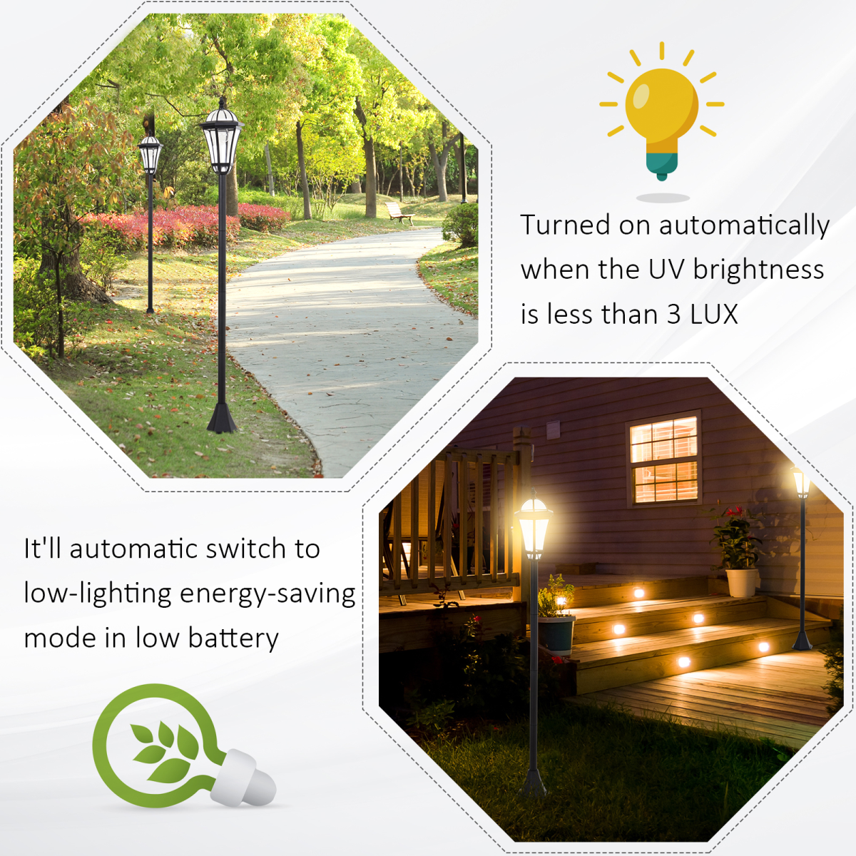 2 PCS LED Garden Lights Lamp Post Solar Powered Lantern black - Image 4