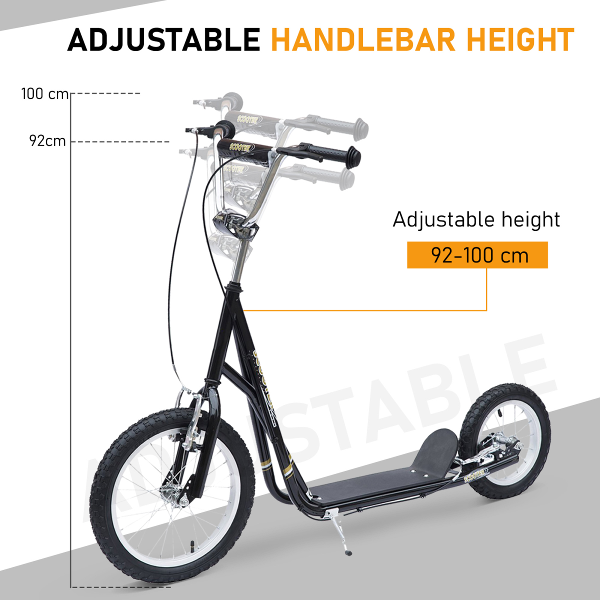 HOMCOM Teen Scooter Adjustable Height Dual Brakes Rubber Wheels Kickstand, - Image 4