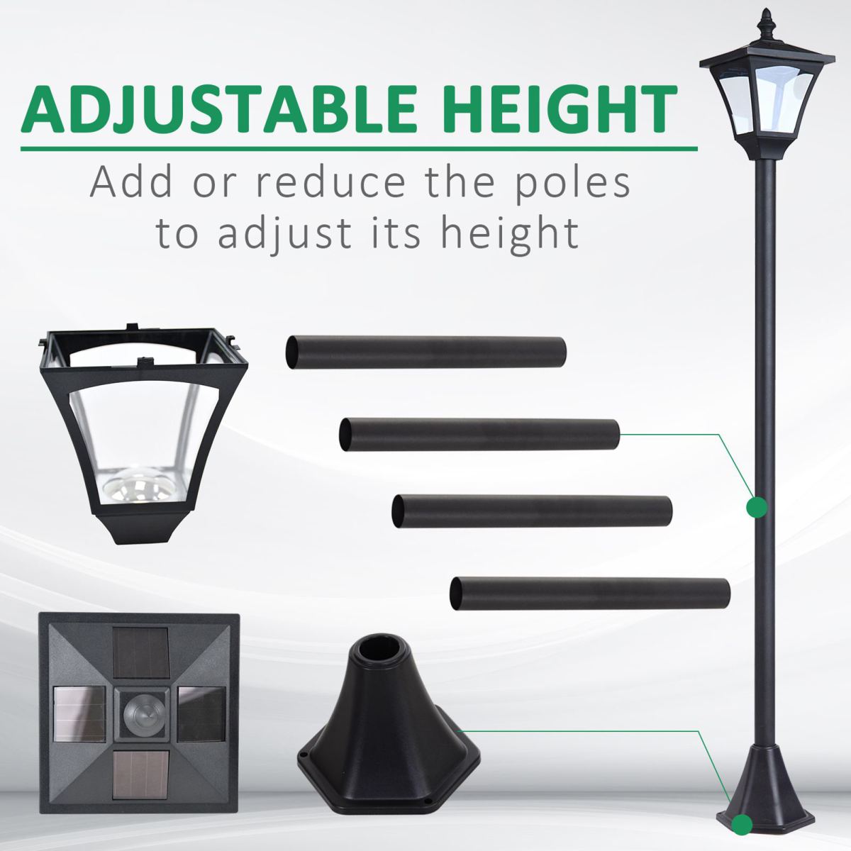 Outdoor Garden Solar Post Lamp Dimmable LED Lantern Bollard 1.2M Tall Black - Image 4