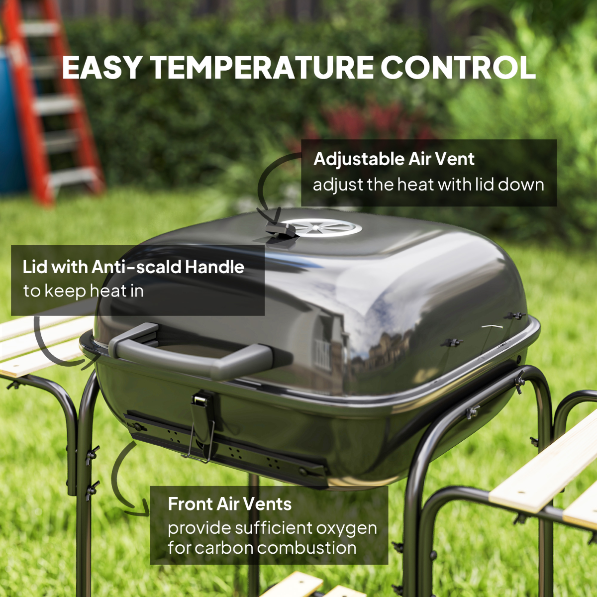 Outsunny Charcoal Barbecue Grill Portable BBQ with Lockable Lid, Vent - Image 5