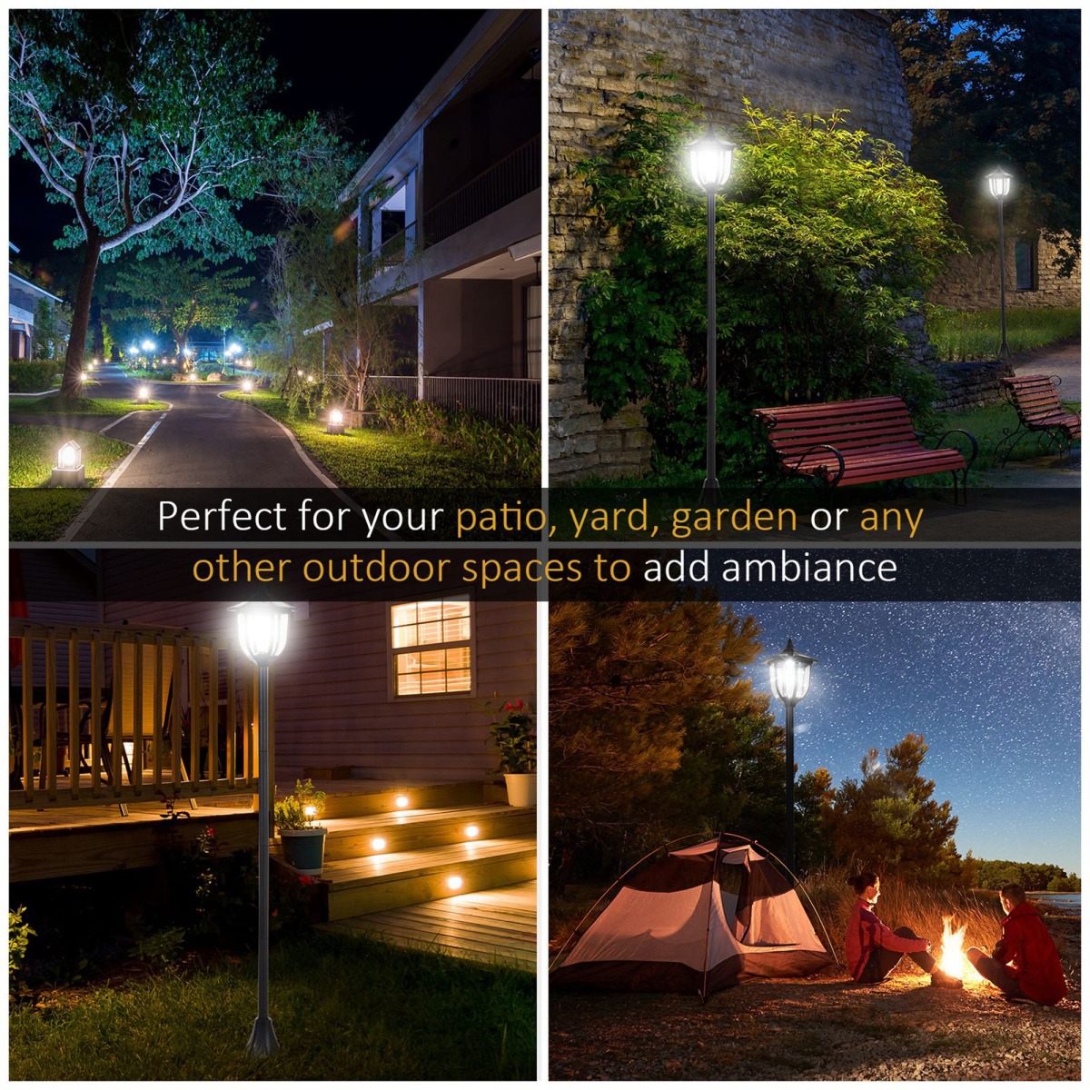 Outdoor Garden Solar Post Lamp Dimmable LED Lantern Bollard 1.2M Tall Black - Image 5