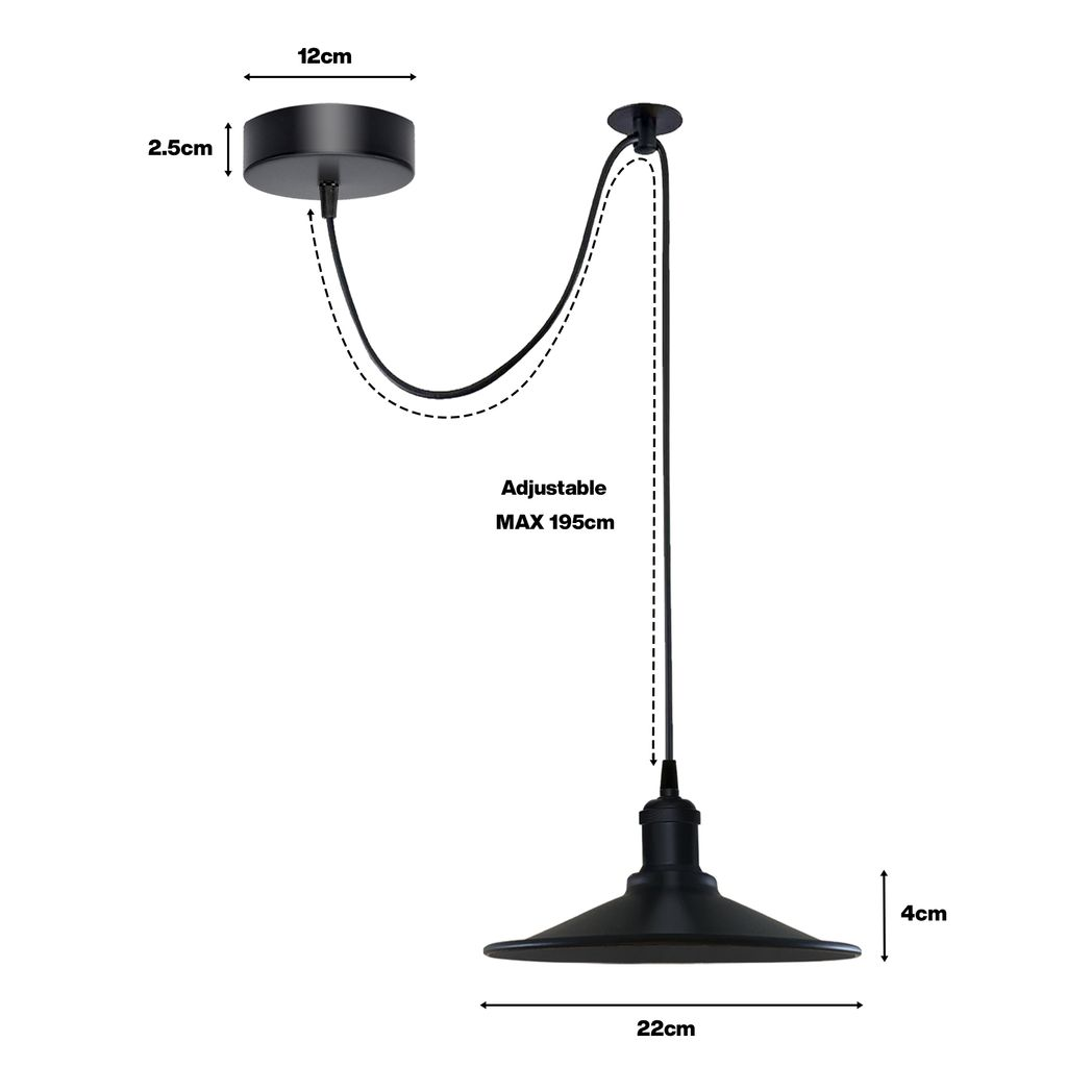 Black Vintage 1 Head Cone shaped shade Ceiling Pendant Light Fitting with Adjustable Cord Hanging Light Fixture - Image 3