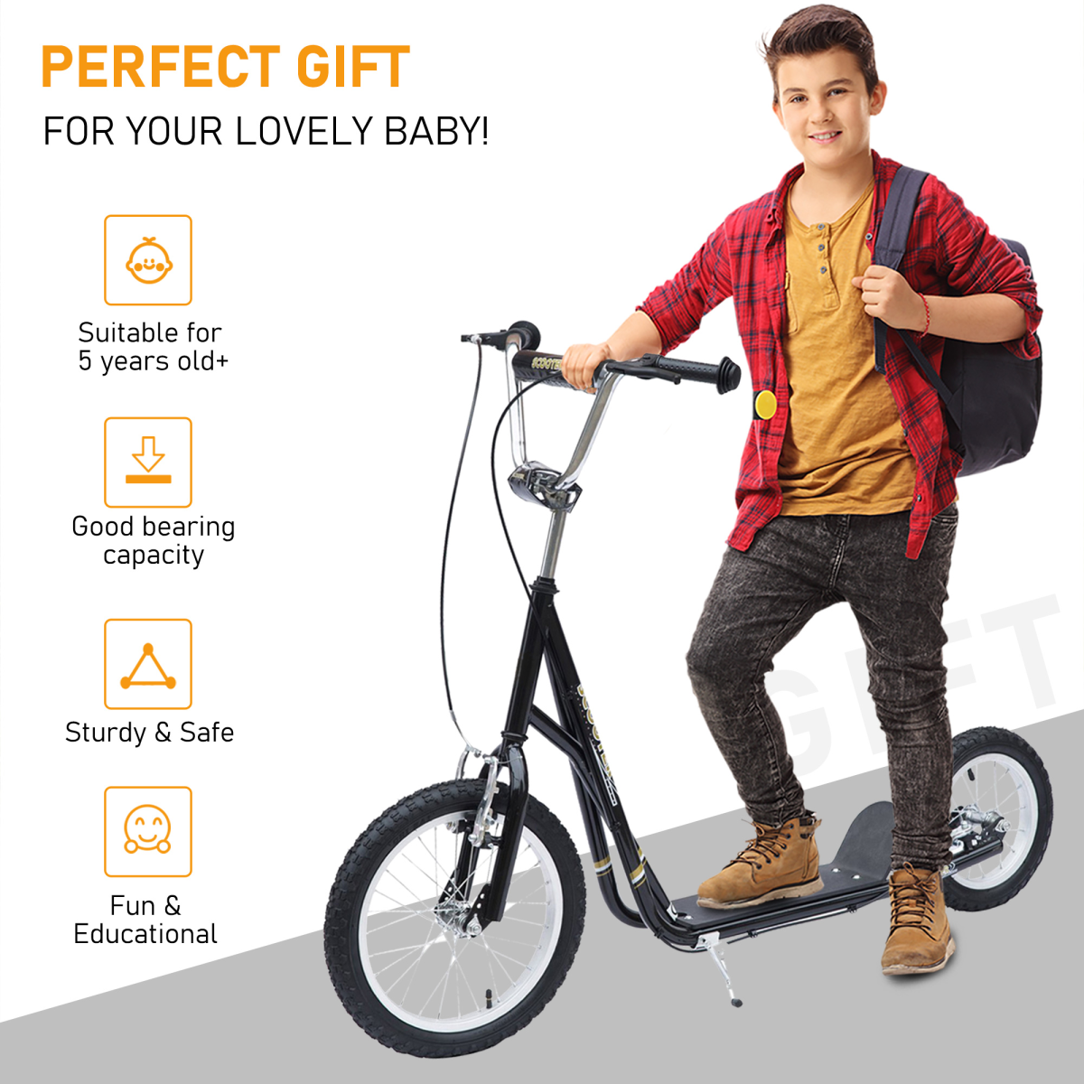 HOMCOM Teen Scooter Adjustable Height Dual Brakes Rubber Wheels Kickstand, - Image 6