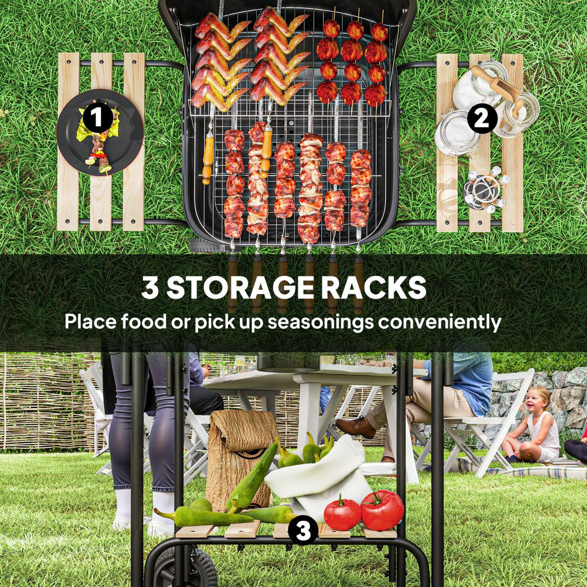 Outsunny Charcoal Barbecue Grill Portable BBQ with Lockable Lid, Vent - Image 7
