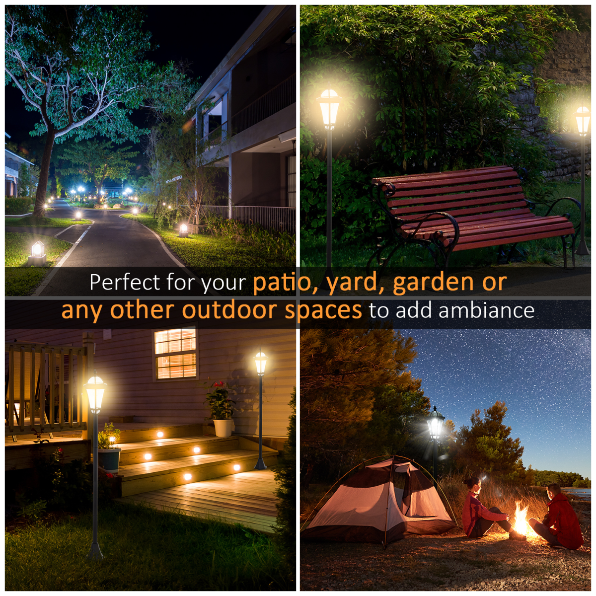 2 PCS LED Garden Lights Lamp Post Solar Powered Lantern black - Image 7