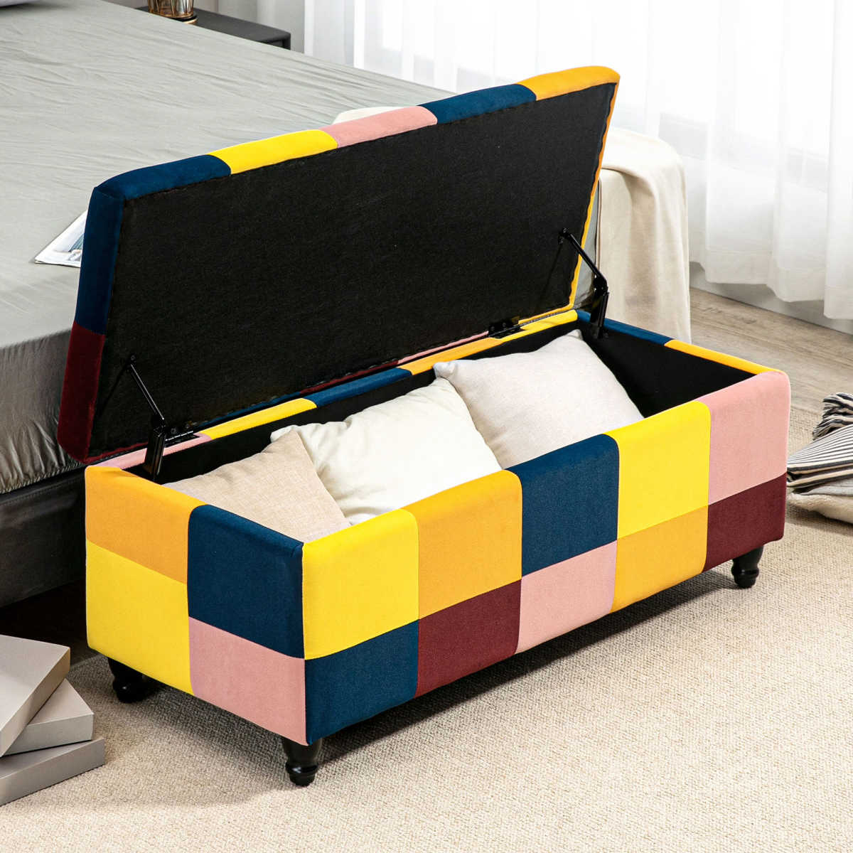 114 x 47 x 47cm Velvet Storage Ottoman, Button-tufted Footstool Box - Image 7