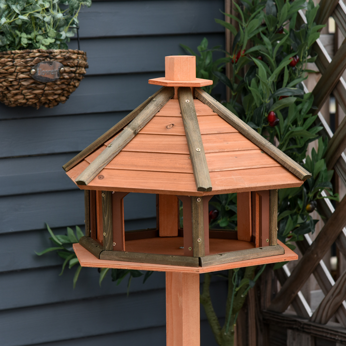 Wooden Bird Feeder Wooden Bird Table Bird Feeder with Roof, Brown, 130cm - Image 7