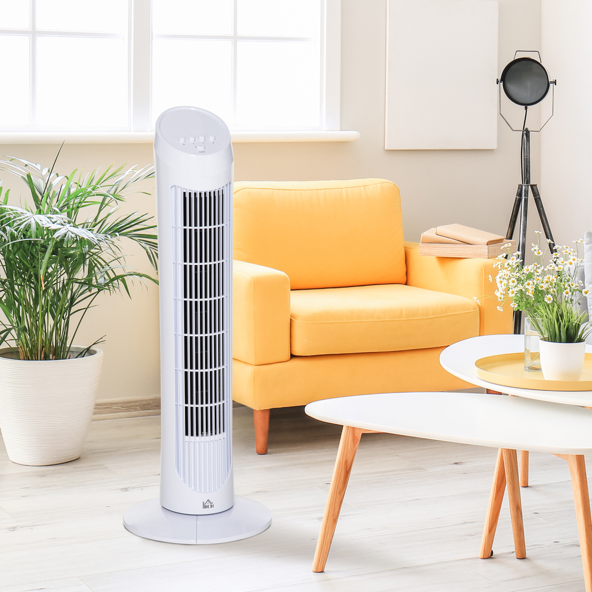 HOMCOM 30" Tower Fan Noise Reduction Wind 3-Level Cool ABS Indoor White - Image 8