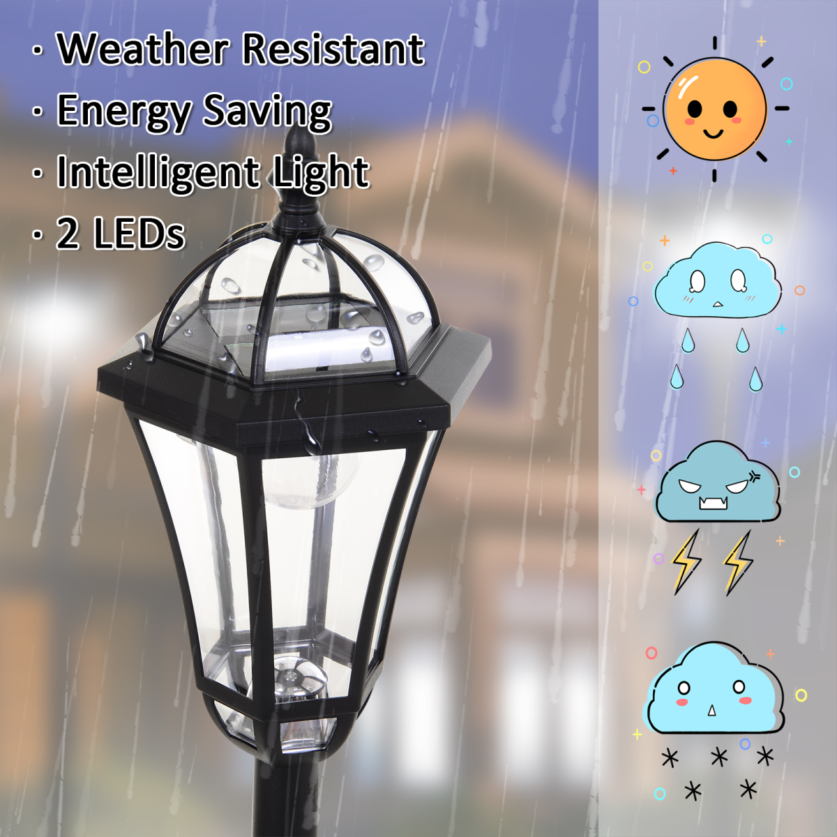 2 PCS LED Garden Lights Lamp Post Solar Powered Lantern black - Image 8