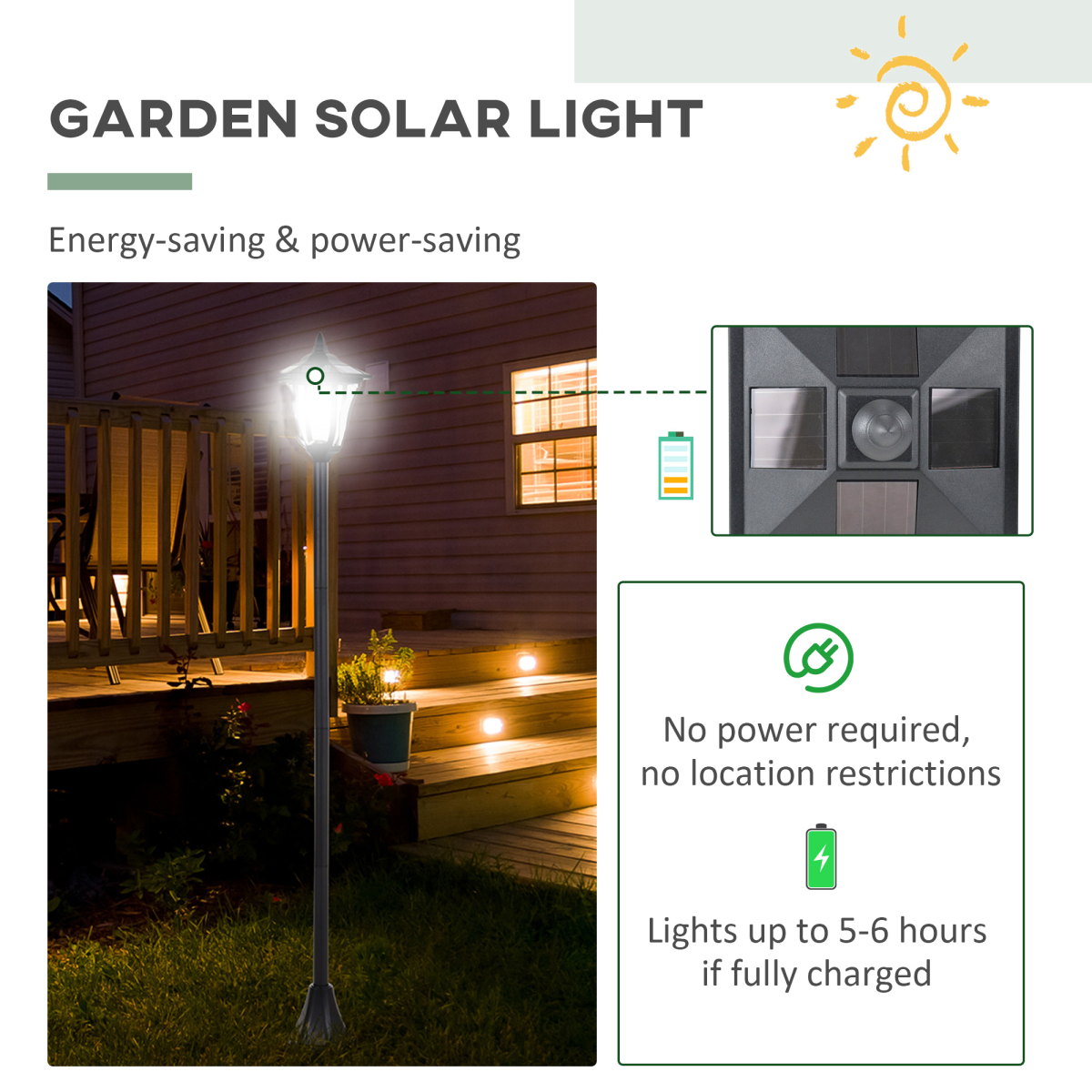 Outdoor Garden Solar Post Lamp Dimmable LED Lantern Bollard 1.2M Tall Black - Image 8