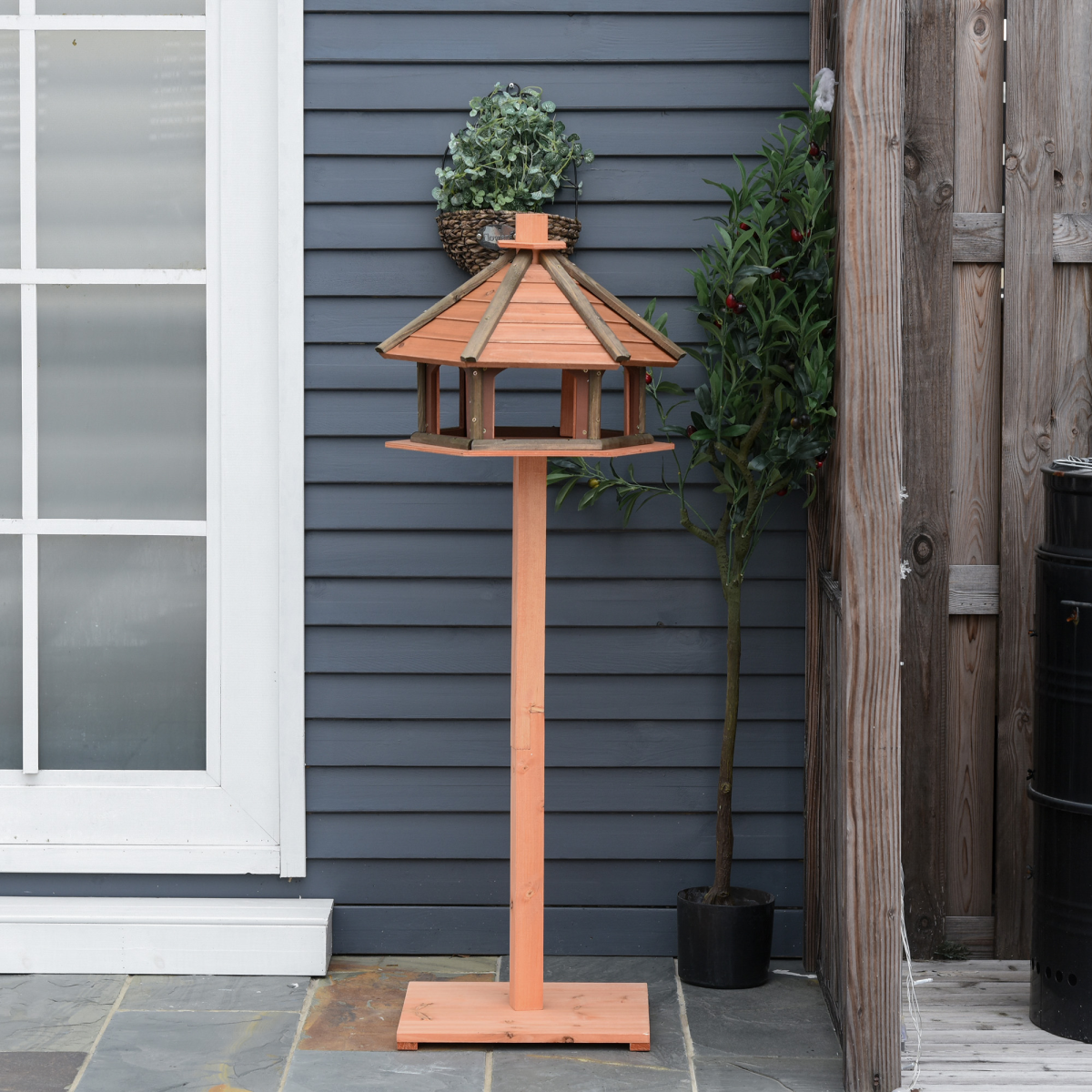 Wooden Bird Feeder Wooden Bird Table Bird Feeder with Roof, Brown, 130cm - Image 8