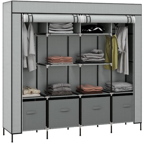 HOMCOM Fabric Wardrobe w/ 12 Shelves 2 Hanging Rails Foldable Closets