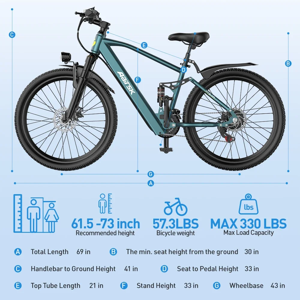 Aairsk GT300 Adult E-bike 250W Motor 36V 10Ah Battery Electric Bike 26 Inch Fat Tire E-Mountain bike Off-road Electric bicycle - Image 19