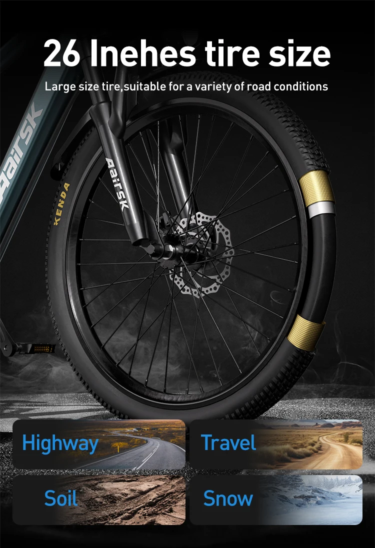 Aairsk GT300 Adult E-bike 250W Motor 36V 10Ah Battery Electric Bike 26 Inch Fat Tire E-Mountain bike Off-road Electric bicycle - Image 13